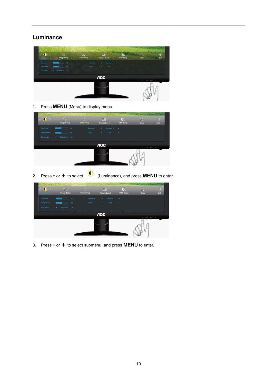 AOC i2352Ve user manual Luminance 