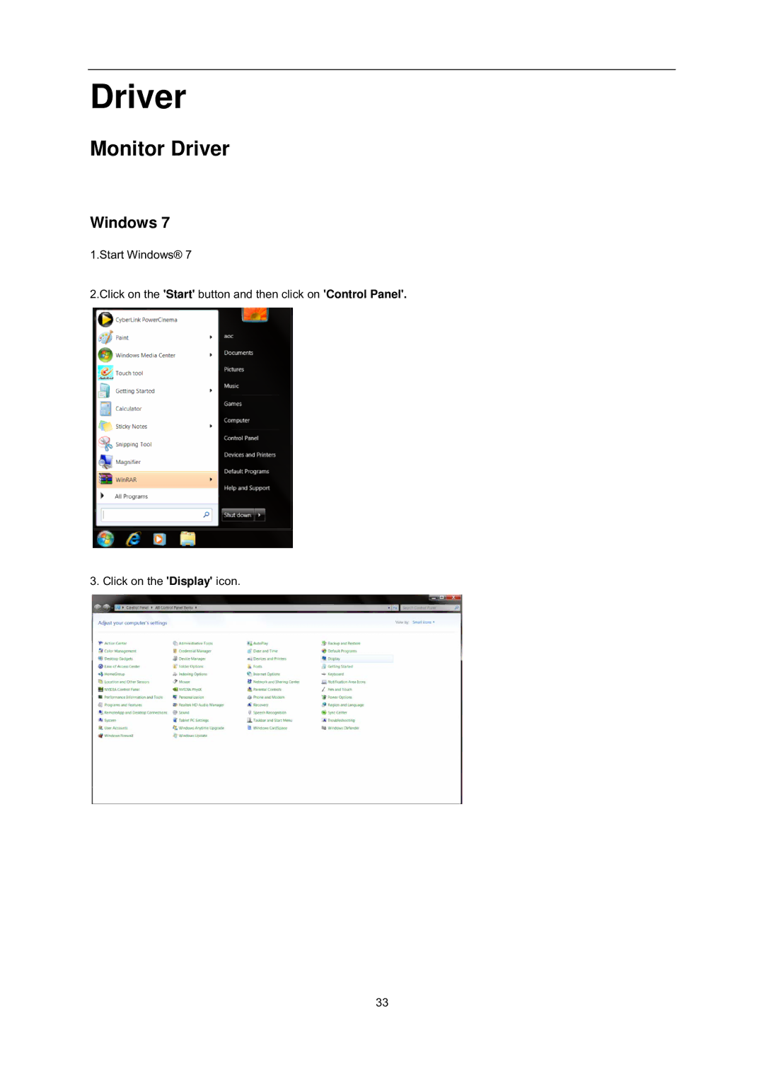 AOC i2352Ve user manual Monitor Driver, Windows 