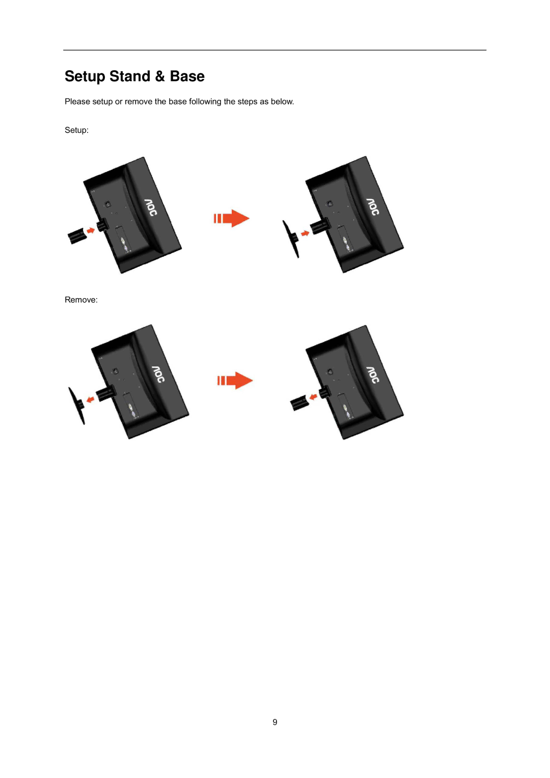 AOC i2352Ve user manual Setup Stand & Base 