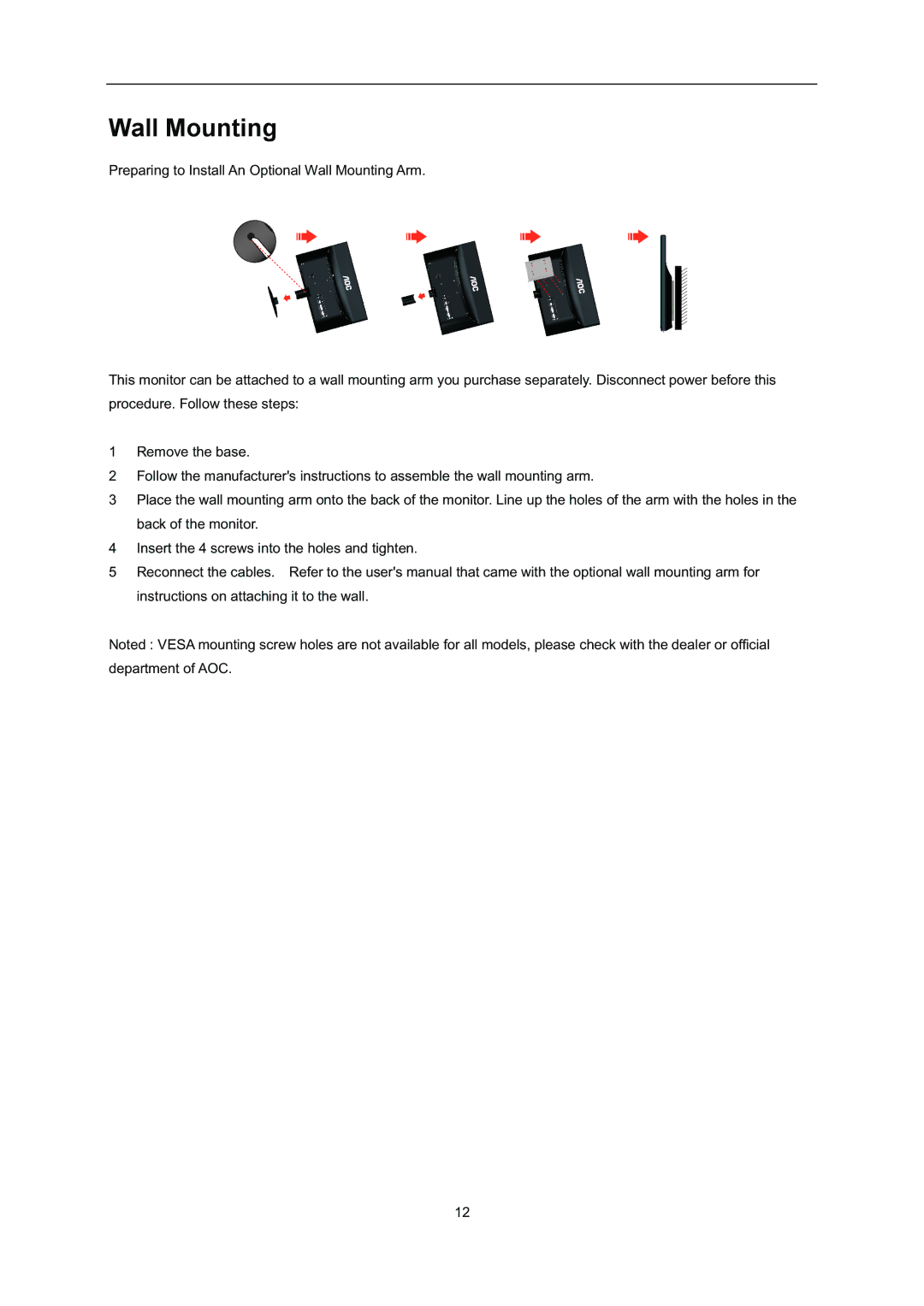 AOC i2352Vh user manual Wall Mounting 