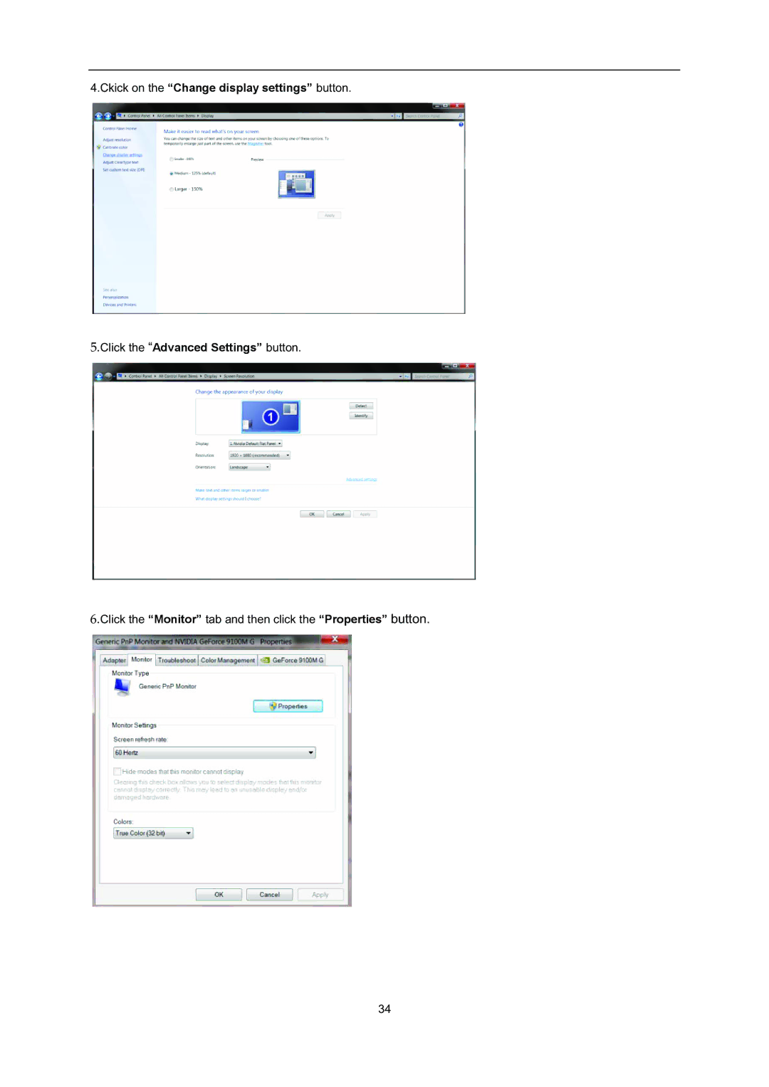 AOC i2352Vh user manual Click the Monitor tab and then click the Properties button 