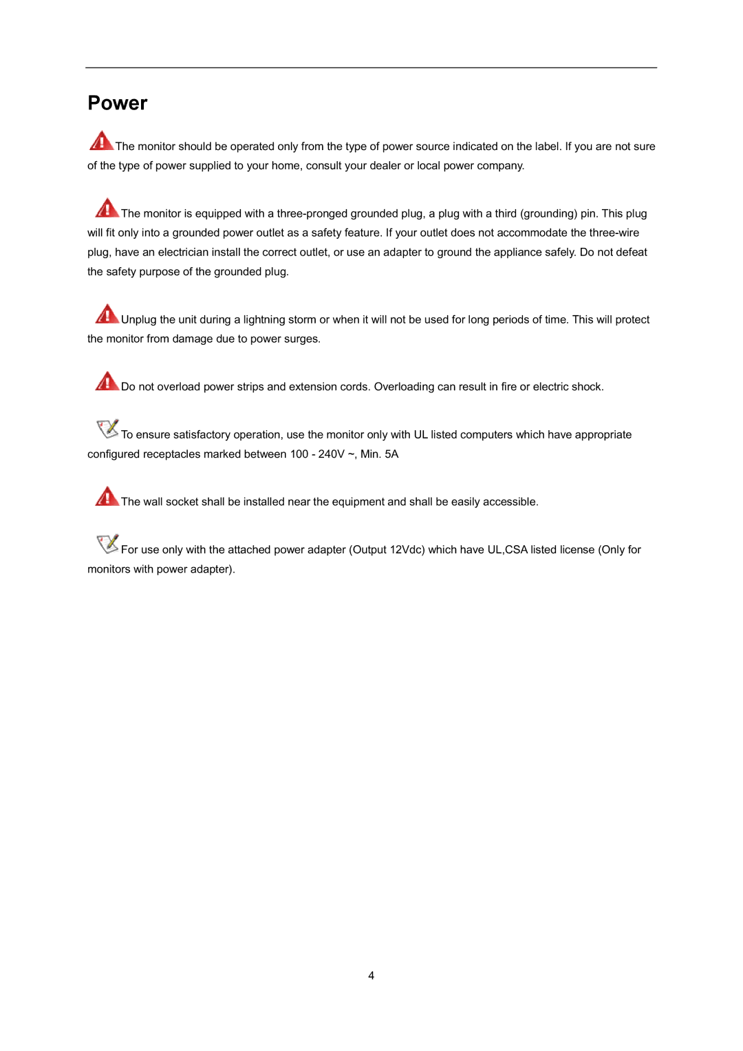 AOC i2352Vh user manual Power 