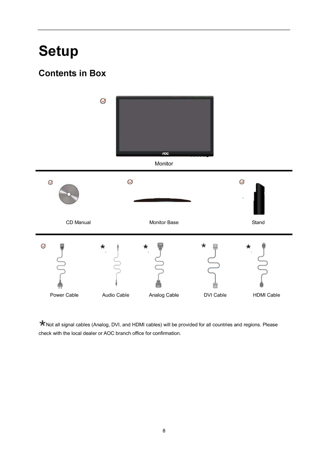 AOC i2352Vh user manual Setup, Contents in Box 