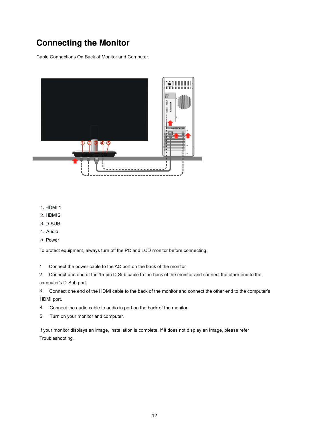 AOC i2353 manual Connecting the Monitor, 1 2 3 4 