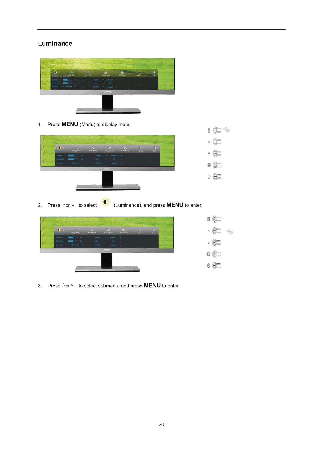 AOC I2367FH user manual Luminance 