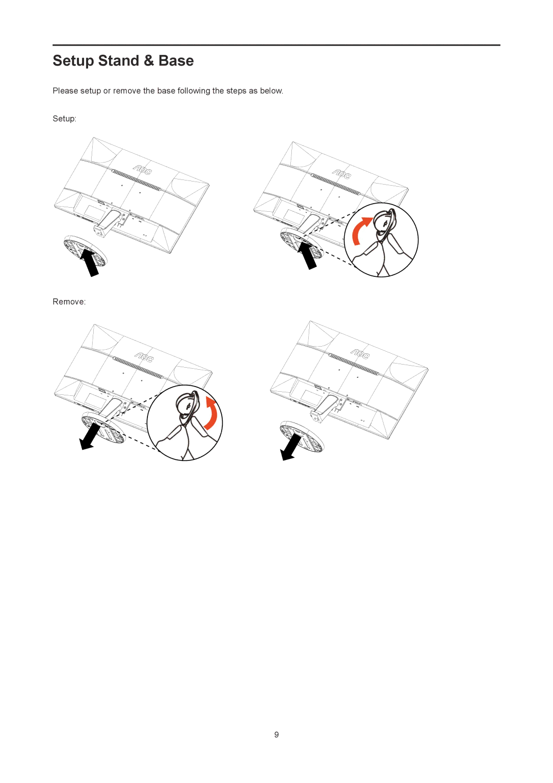 AOC I2778VHE6 user manual Setup Stand & Base 