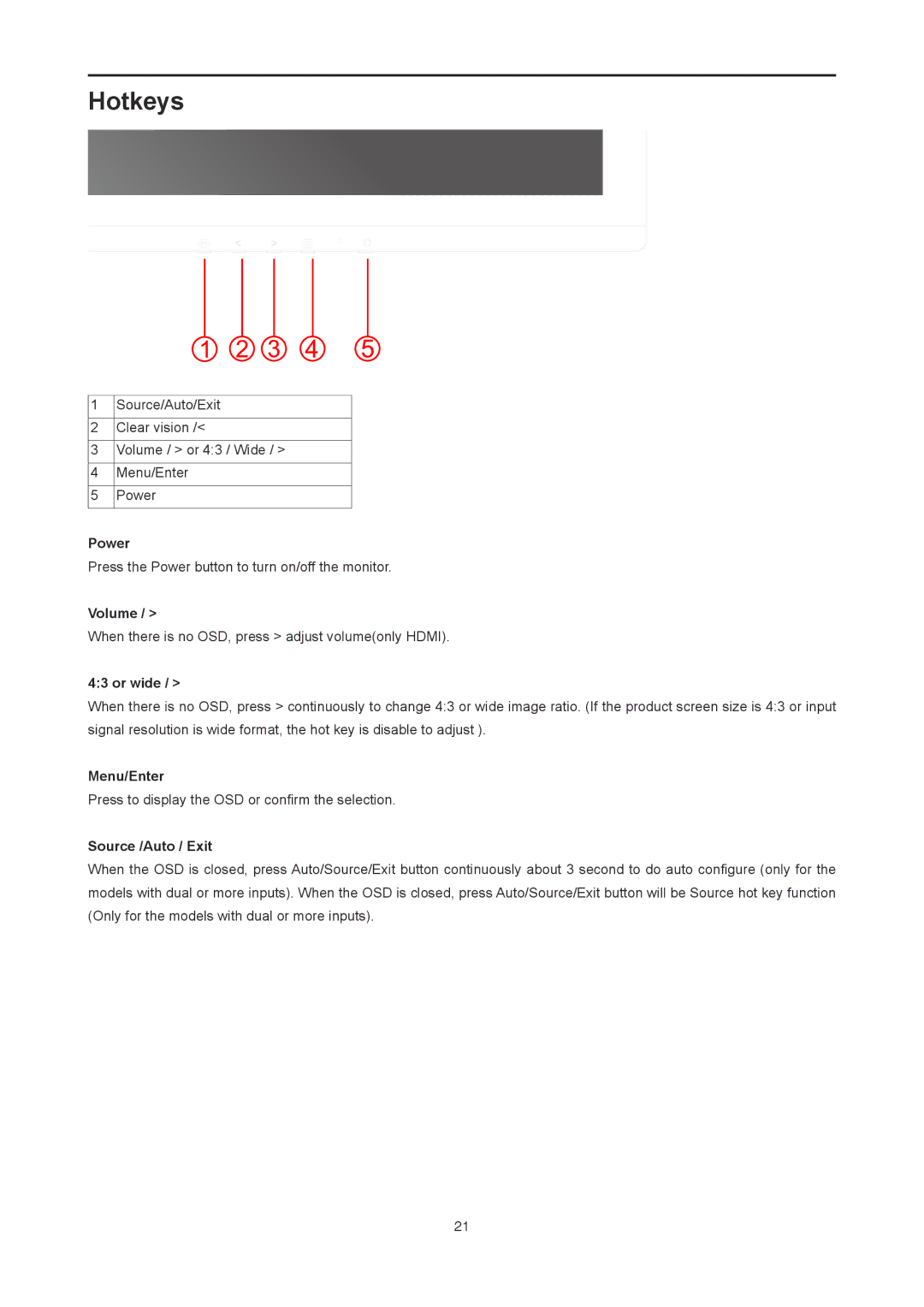 AOC I2778VHE6 user manual Hotkeys, Or wide 