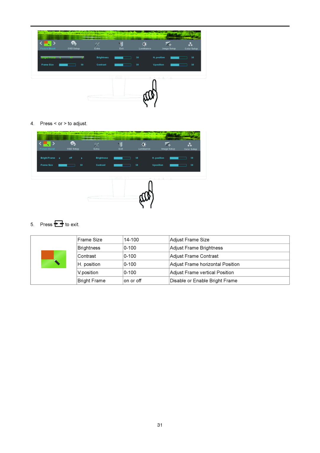 AOC I2778VHE6 user manual Bright Frame 