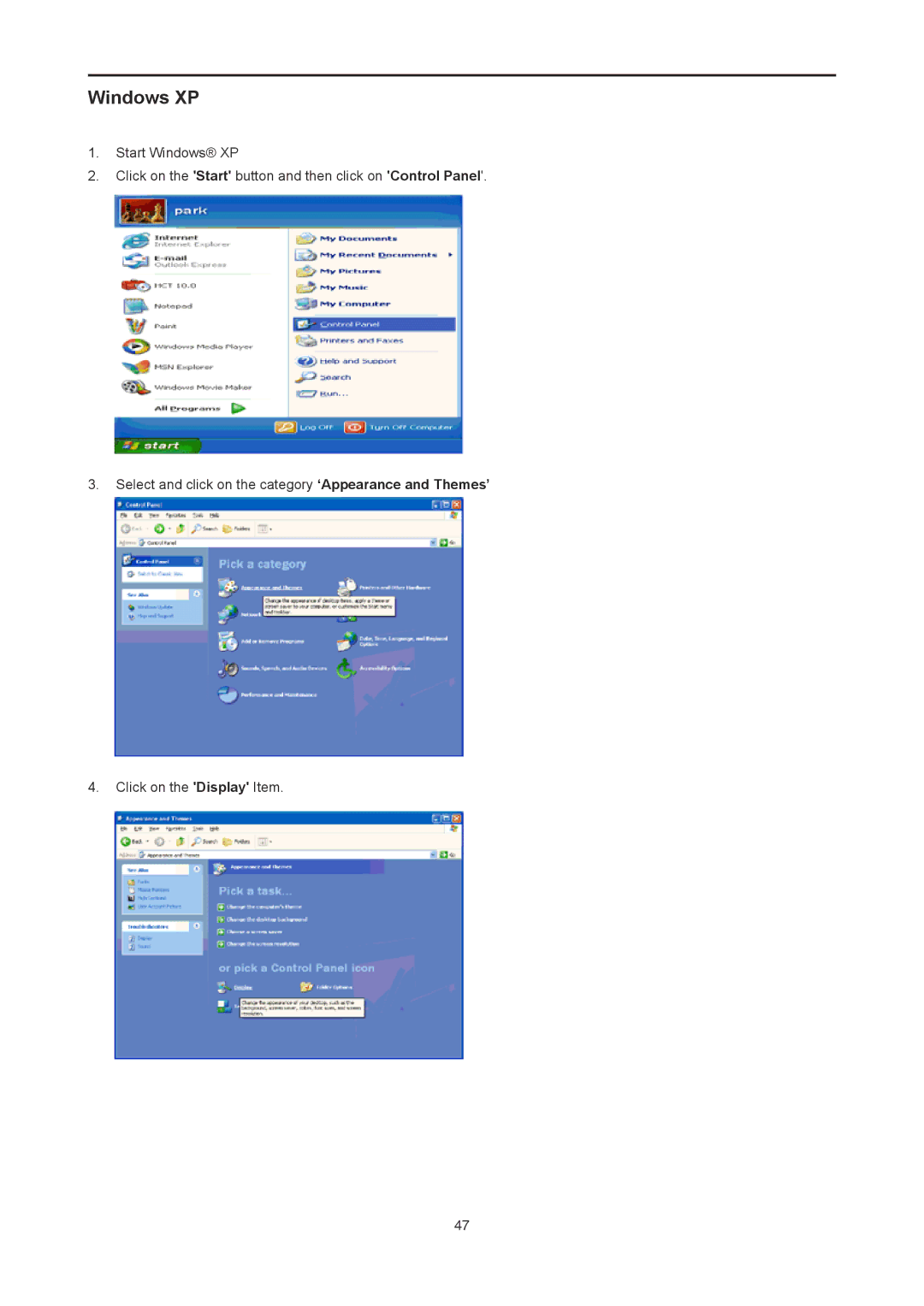 AOC I2778VHE6 user manual Windows XP 