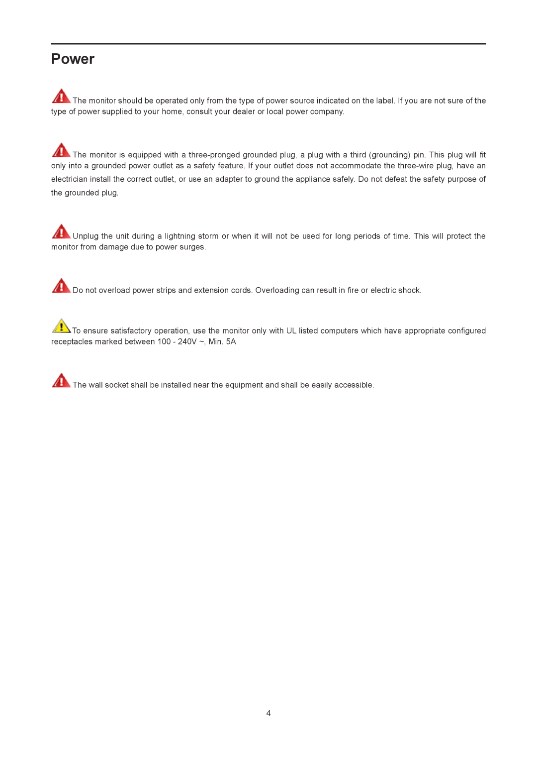 AOC I2778VHE6 user manual Power 