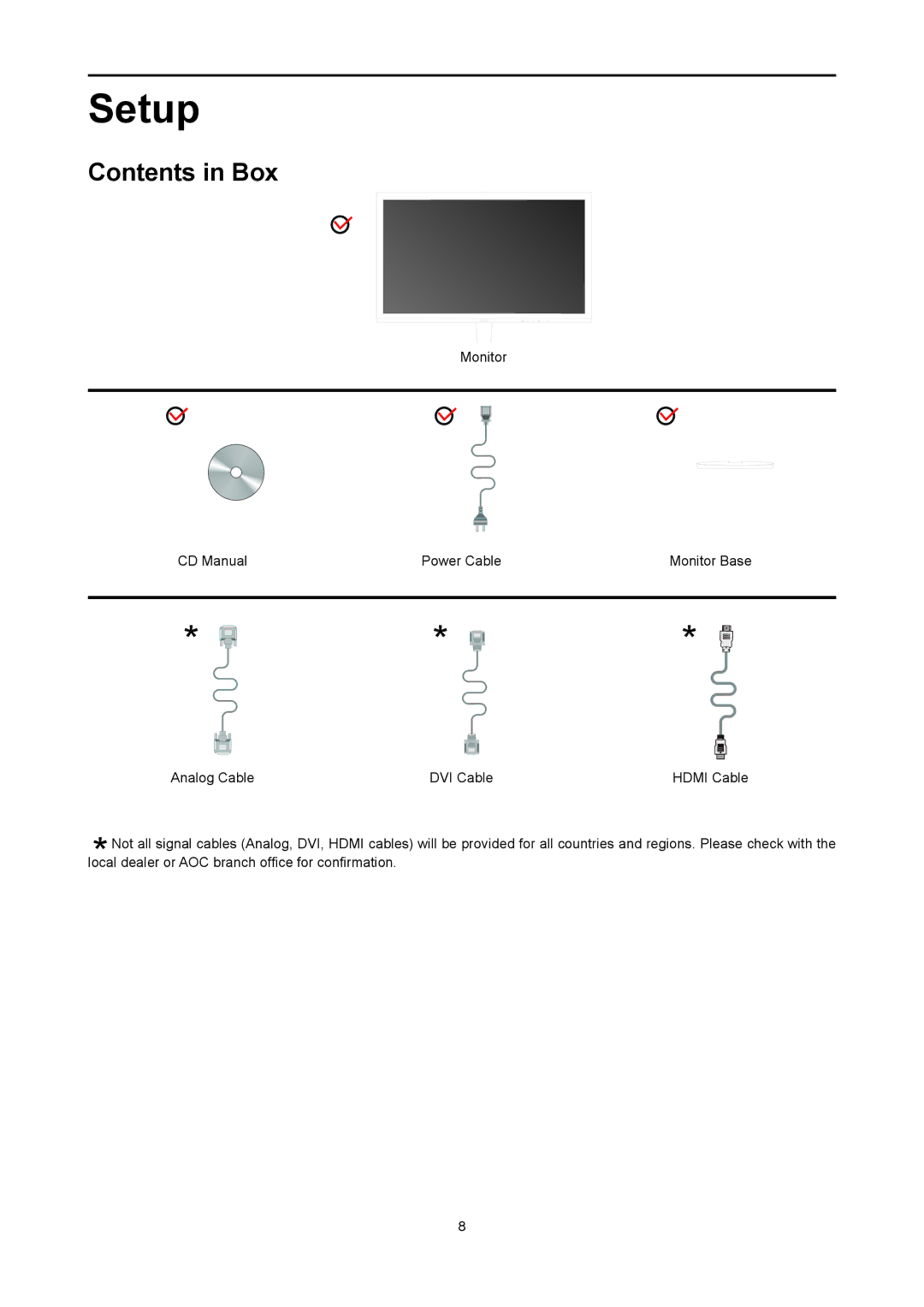 AOC I2778VHE6 user manual Setup, Contents in Box 