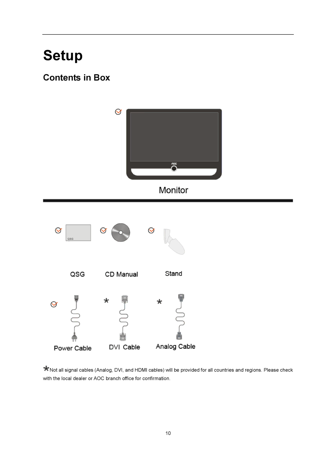 AOC iF23 user manual Setup, Contents in Box 