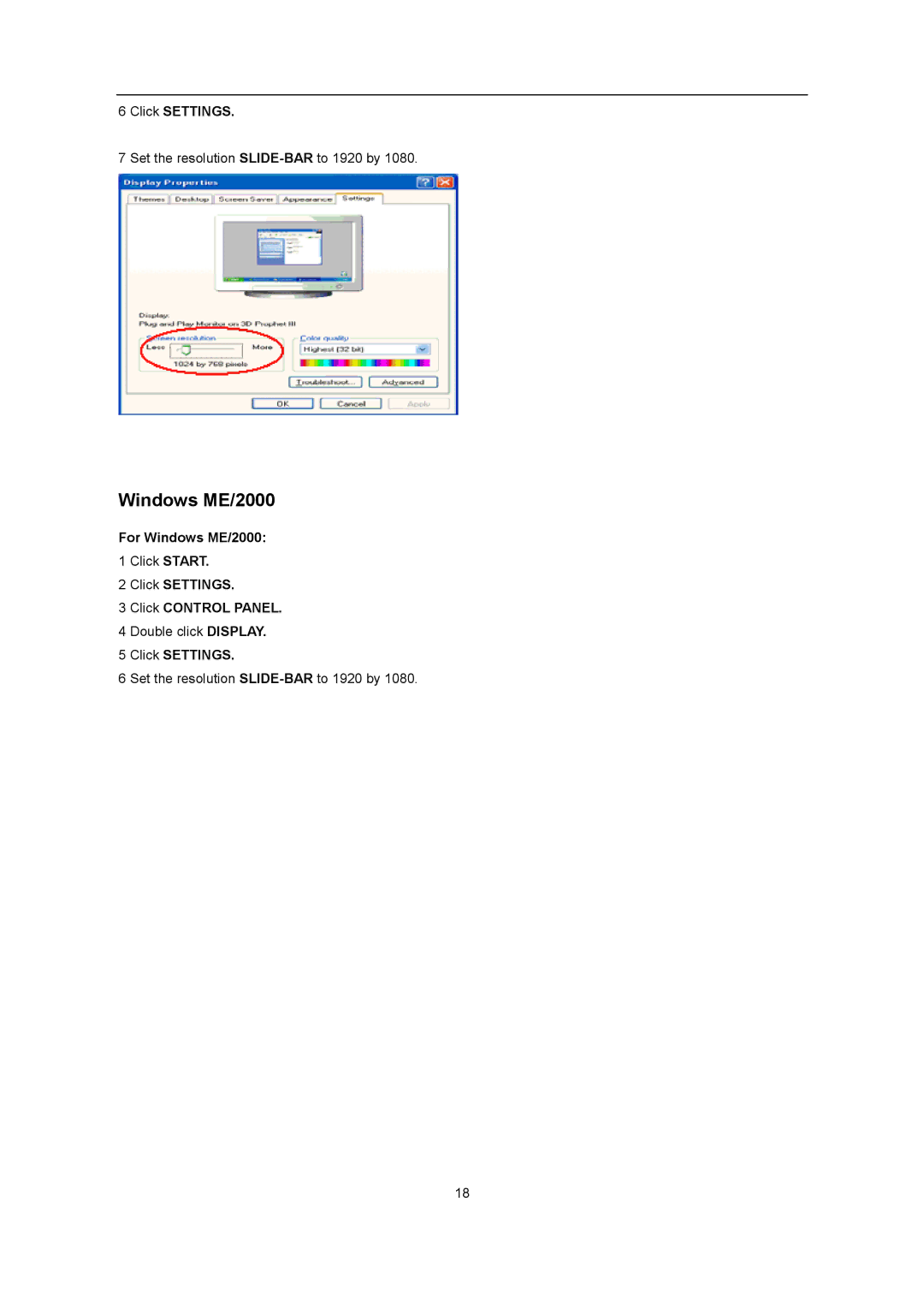 AOC iF23 user manual For Windows ME/2000, Click Settings Click Control Panel 