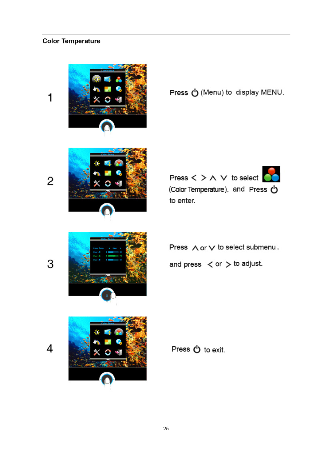 AOC iF23 user manual Color Temperature 