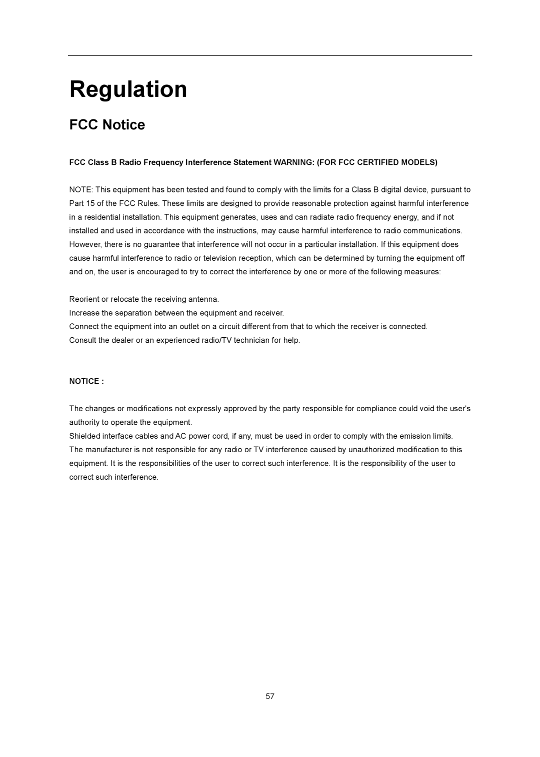 AOC iF23 user manual Regulation, FCC Notice 