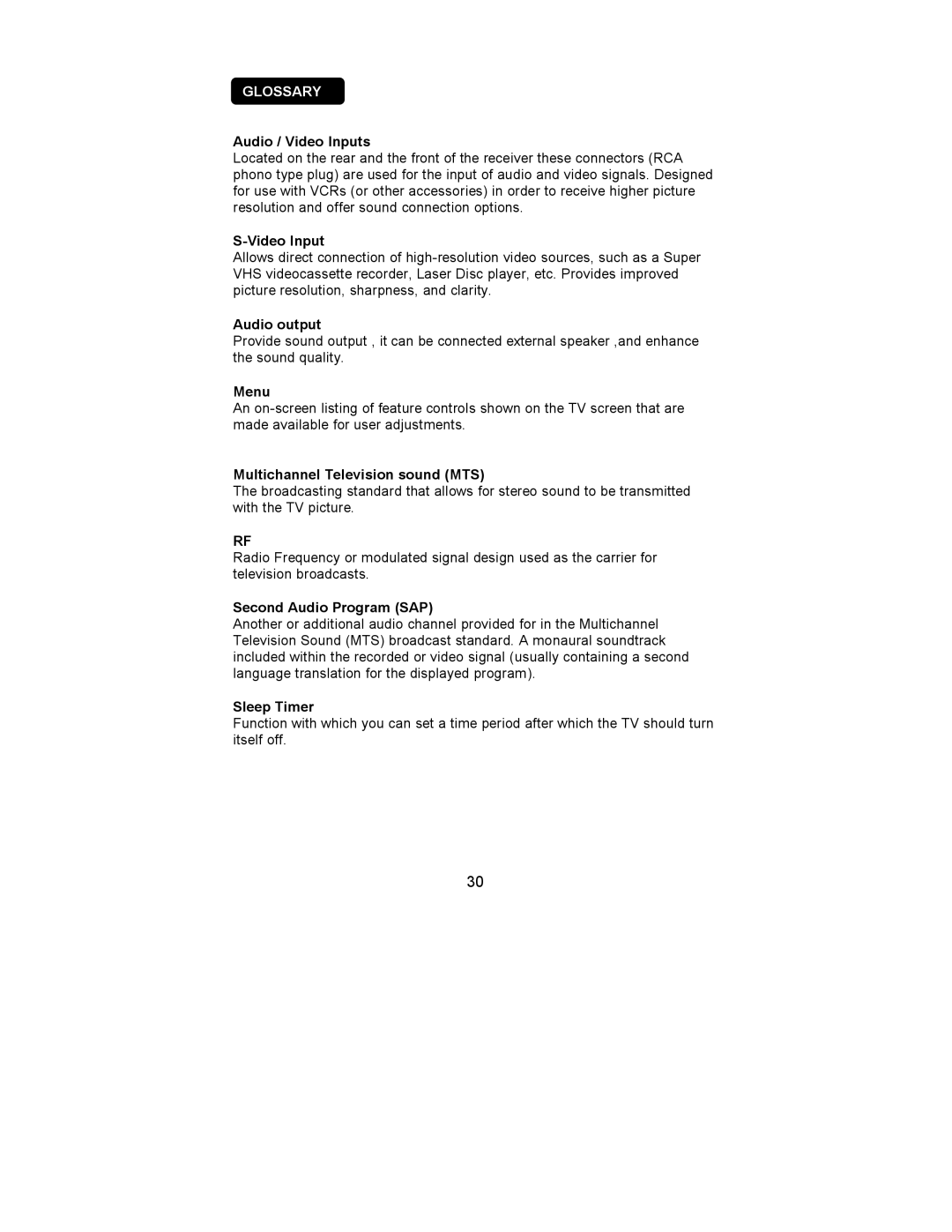 AOC L15X421, L20S421, L20W421 user manual Glossary 