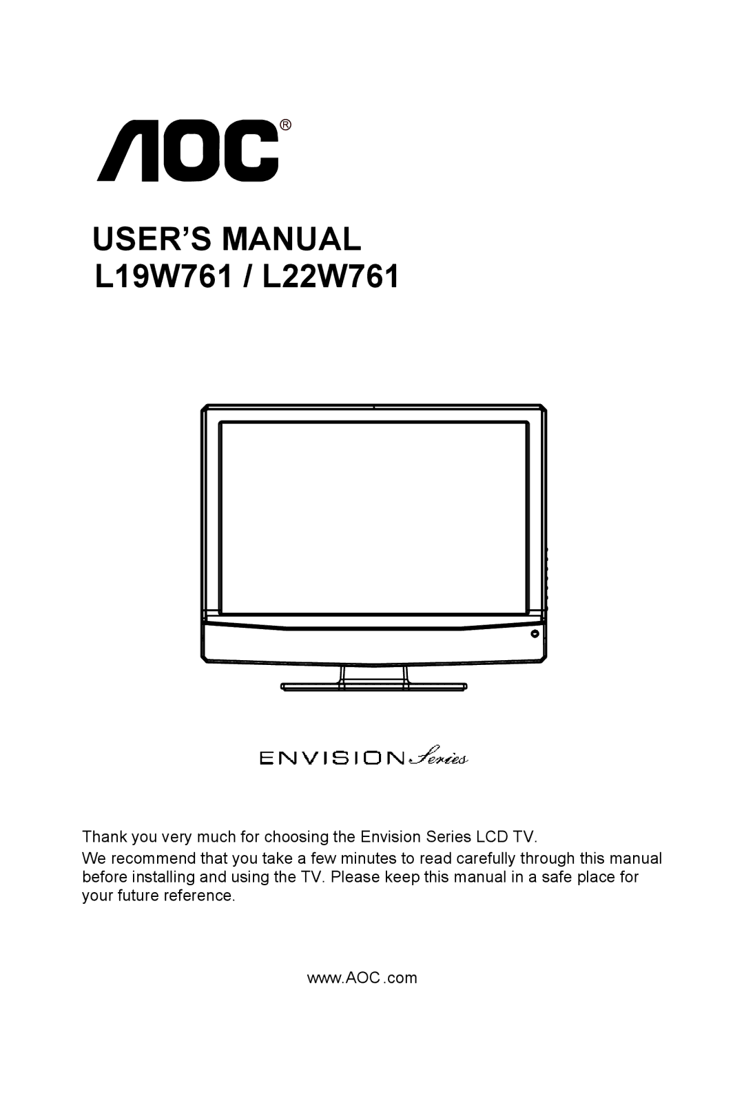 AOC L22W761, L19W761 manual USER’S Manual 