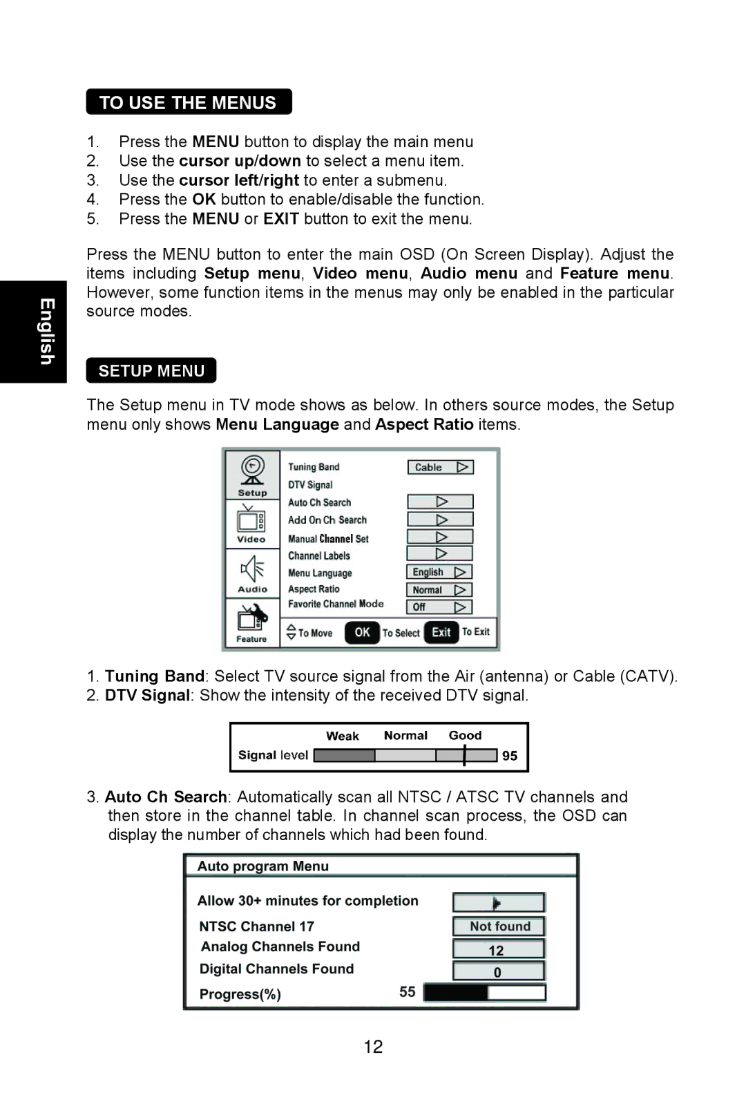 AOC L22W761, L19W761 manual To USE the Menus 