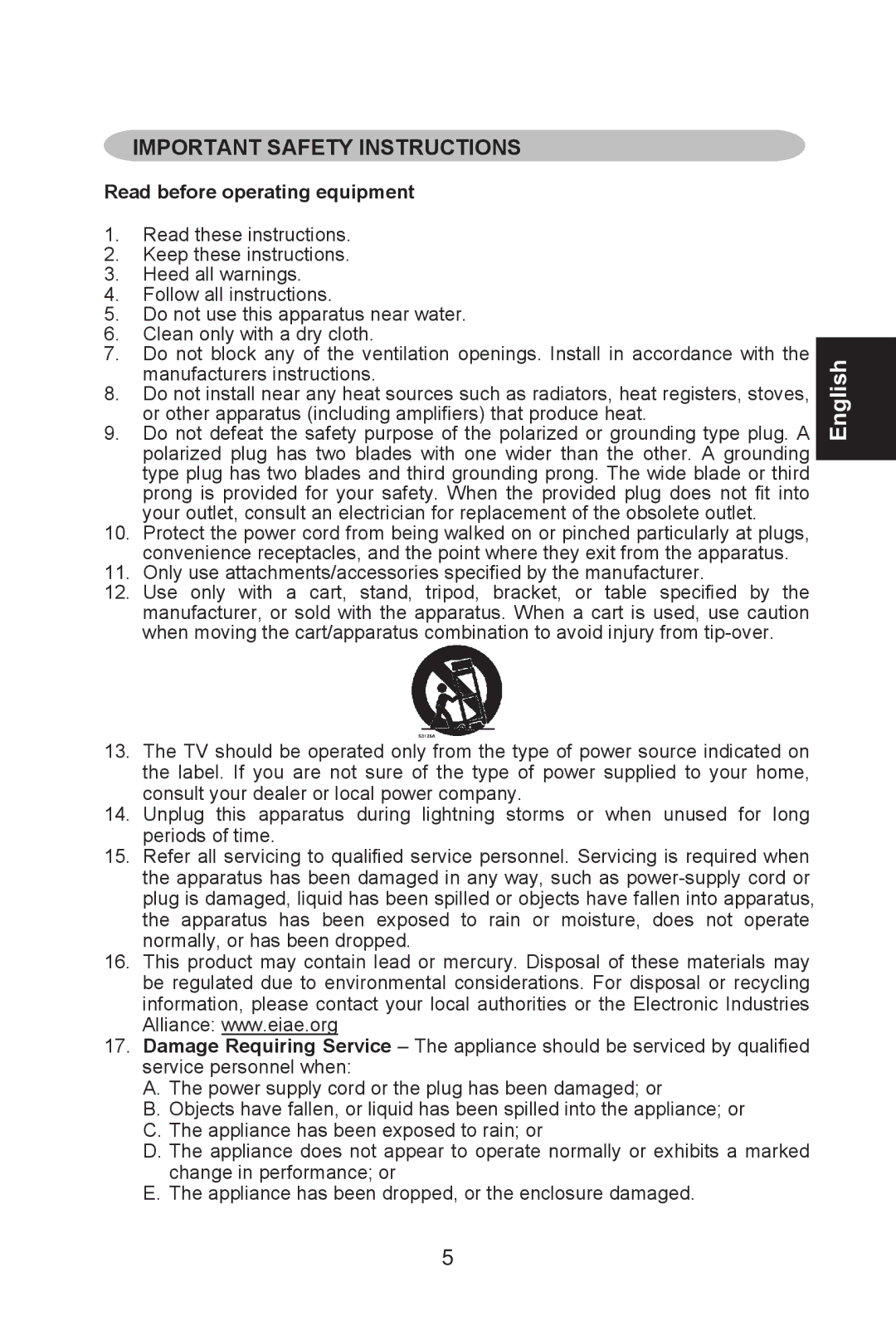 AOC L19W761, L22W761 manual Important Safety Instructions, Read before operating equipment 