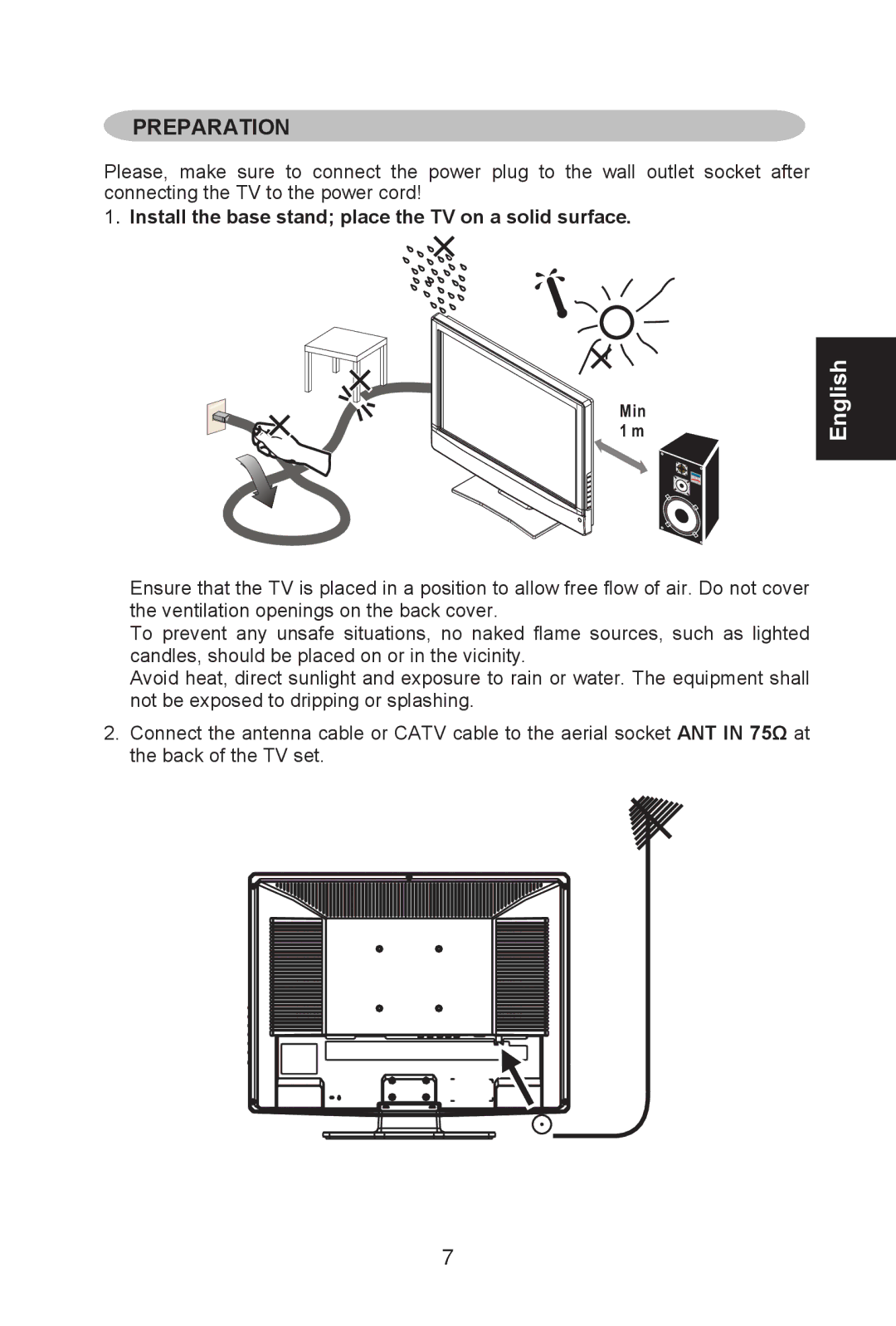 AOC L19W761, L22W761 manual Preparation, Install the base stand place the TV on a solid surface 