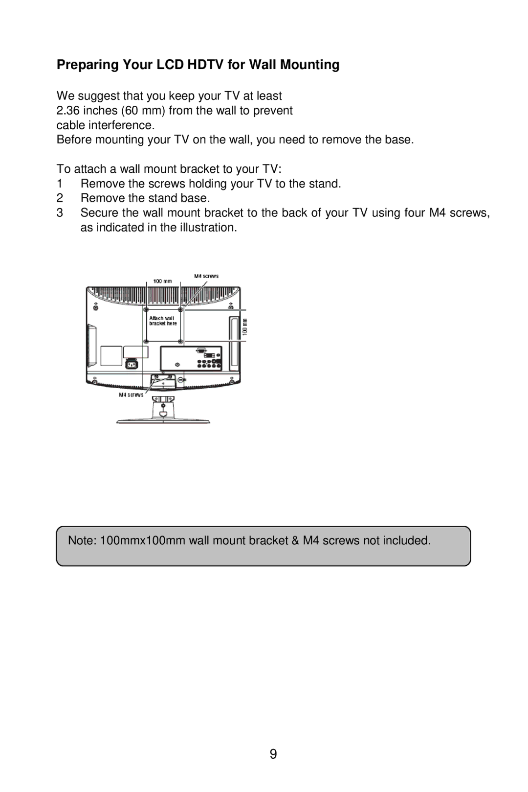 AOC L19W861 manual Preparing Your LCD Hdtv for Wall Mounting 