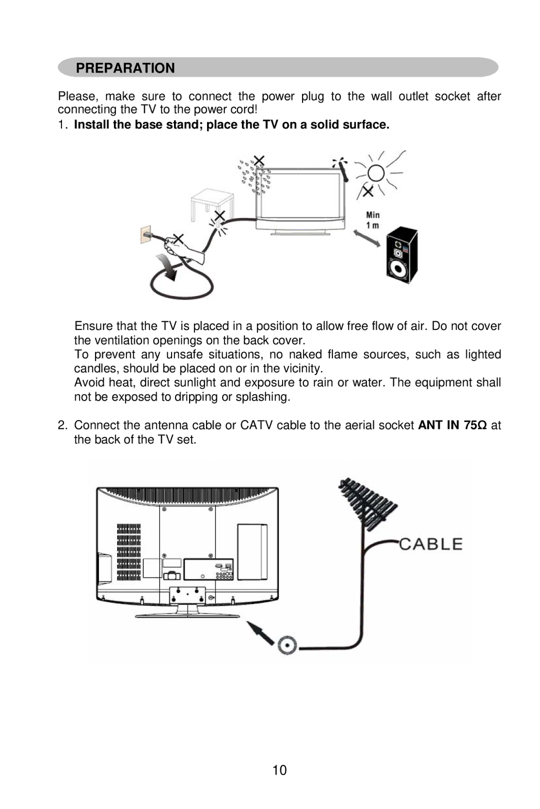 AOC L19W861 manual Preparation, Install the base stand place the TV on a solid surface 