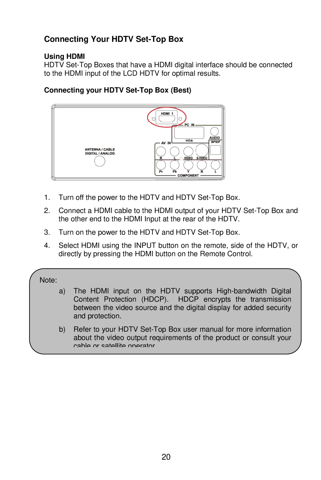 AOC L19W861 manual Connecting Your Hdtv Set-Top Box, Using Hdmi, Connecting your Hdtv Set-Top Box Best 