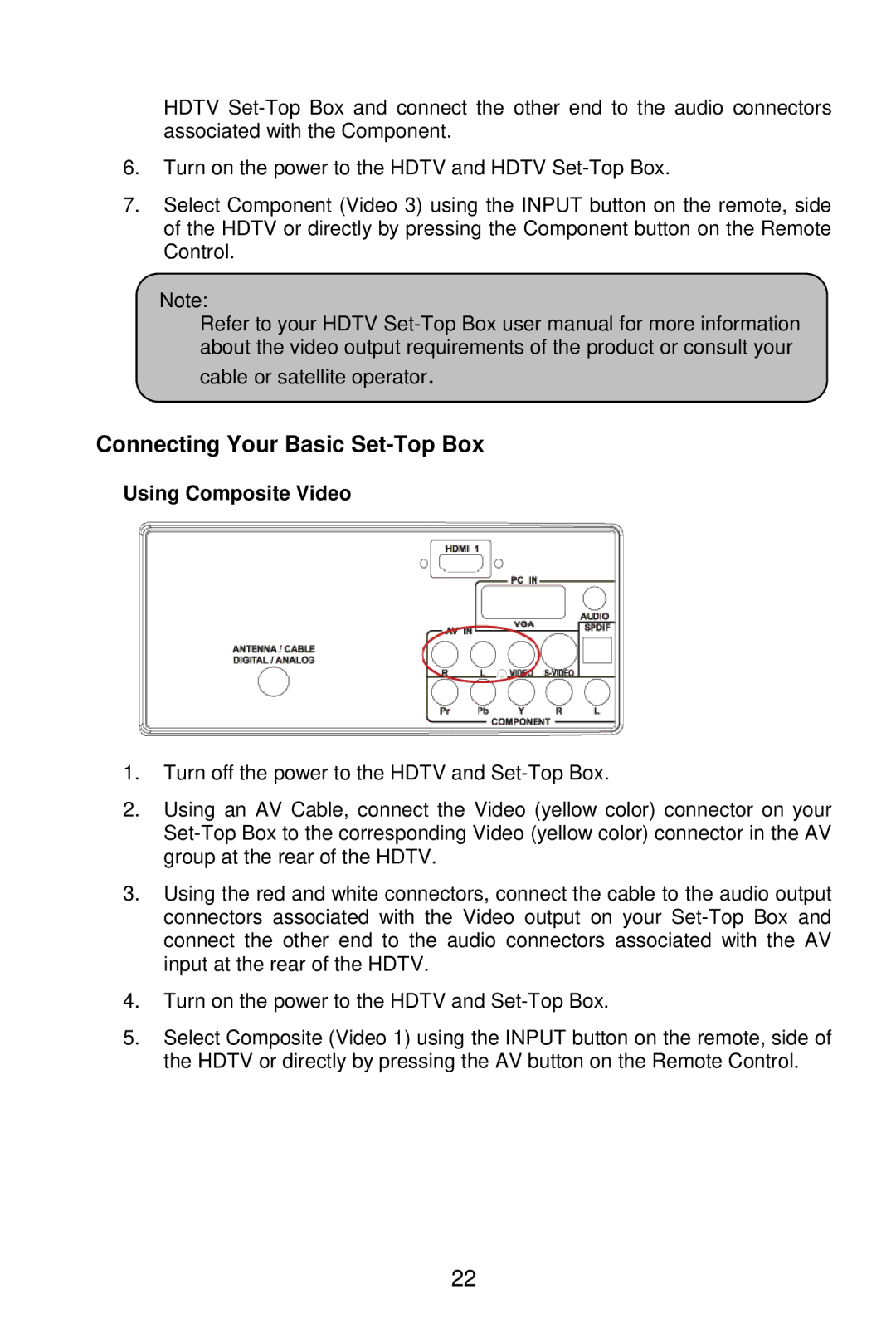 AOC L19W861 manual Connecting Your Basic Set-Top Box, Using Composite Video 