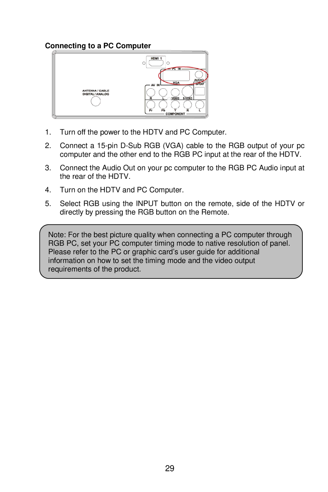 AOC L19W861 manual Connecting to a PC Computer 