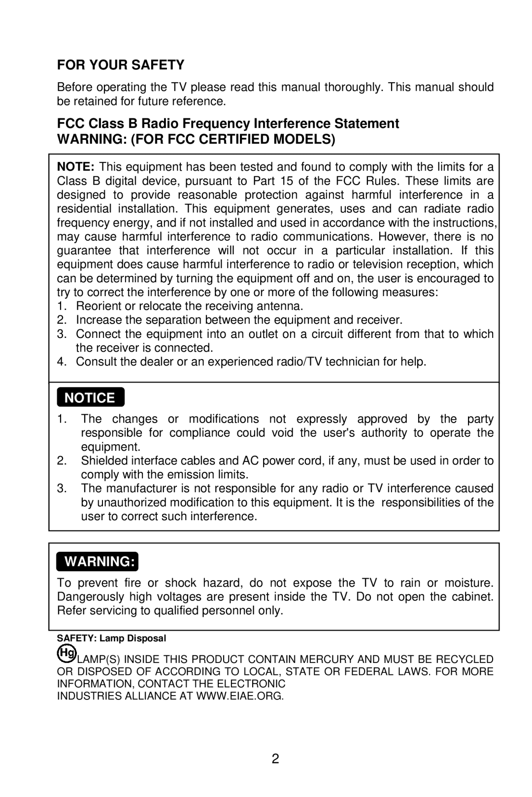 AOC L19W861 manual For Your Safety, FCC Class B Radio Frequency Interference Statement 