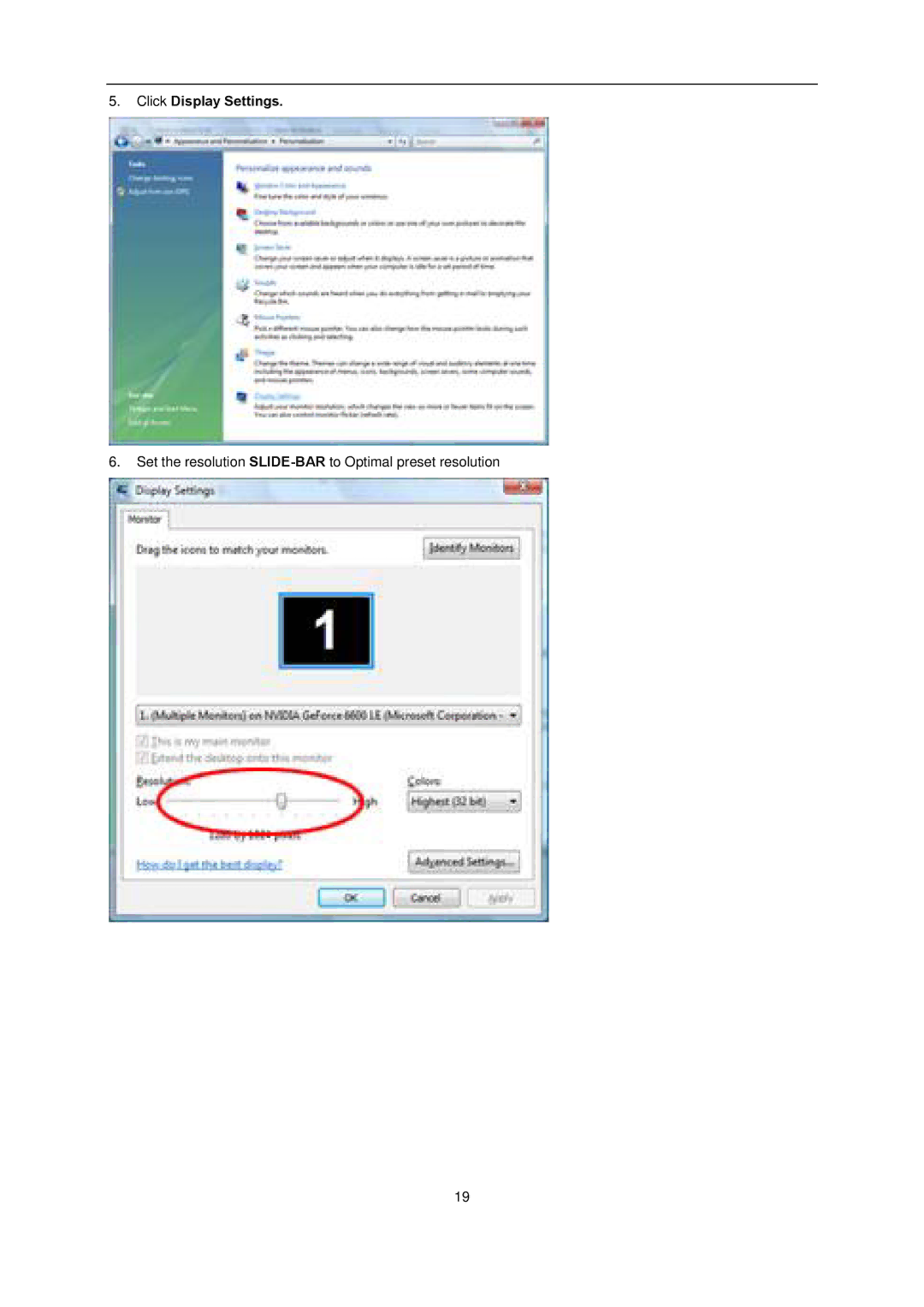 AOC l2080SW manual Click Display Settings 