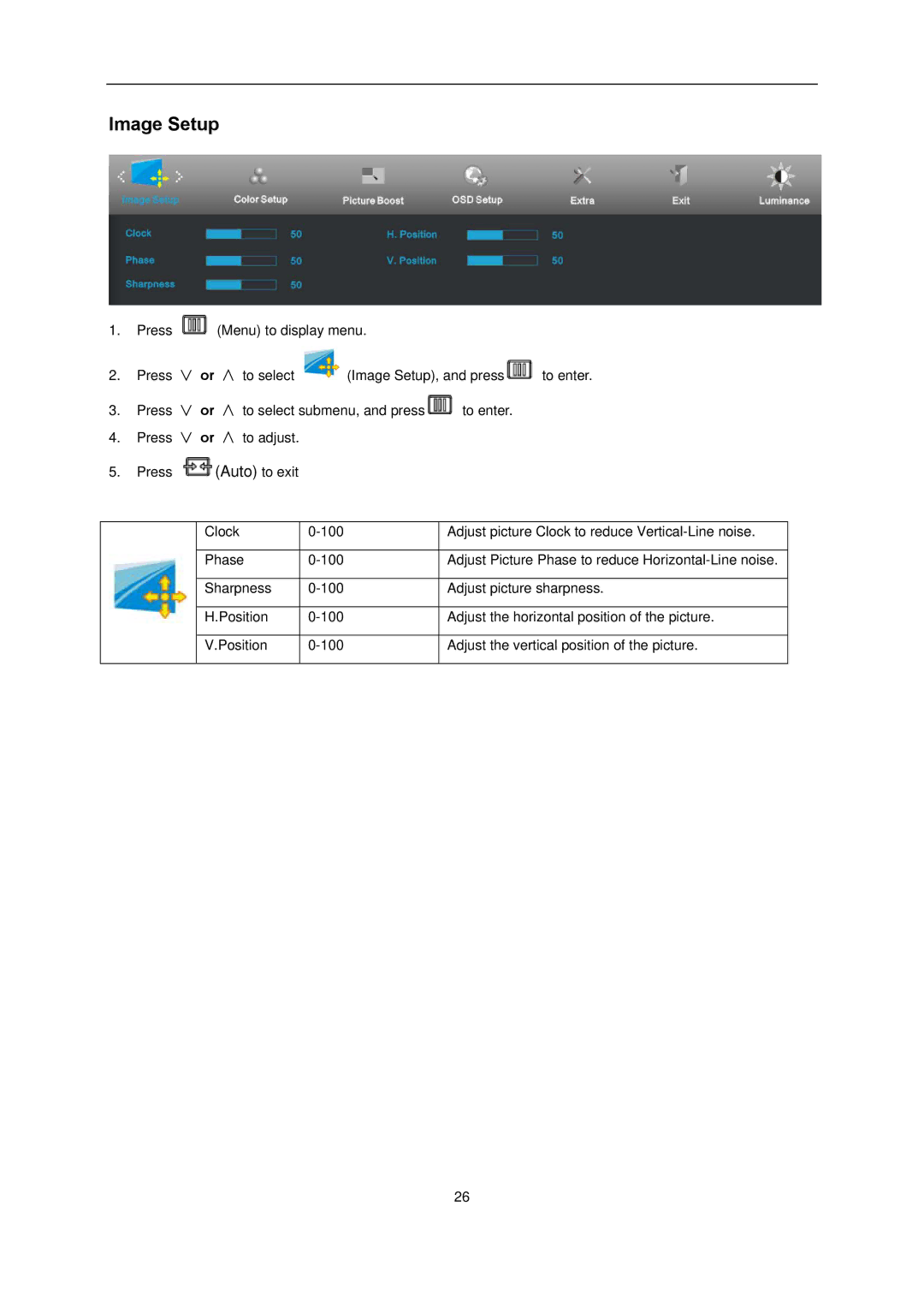 AOC l2080SW manual Image Setup 