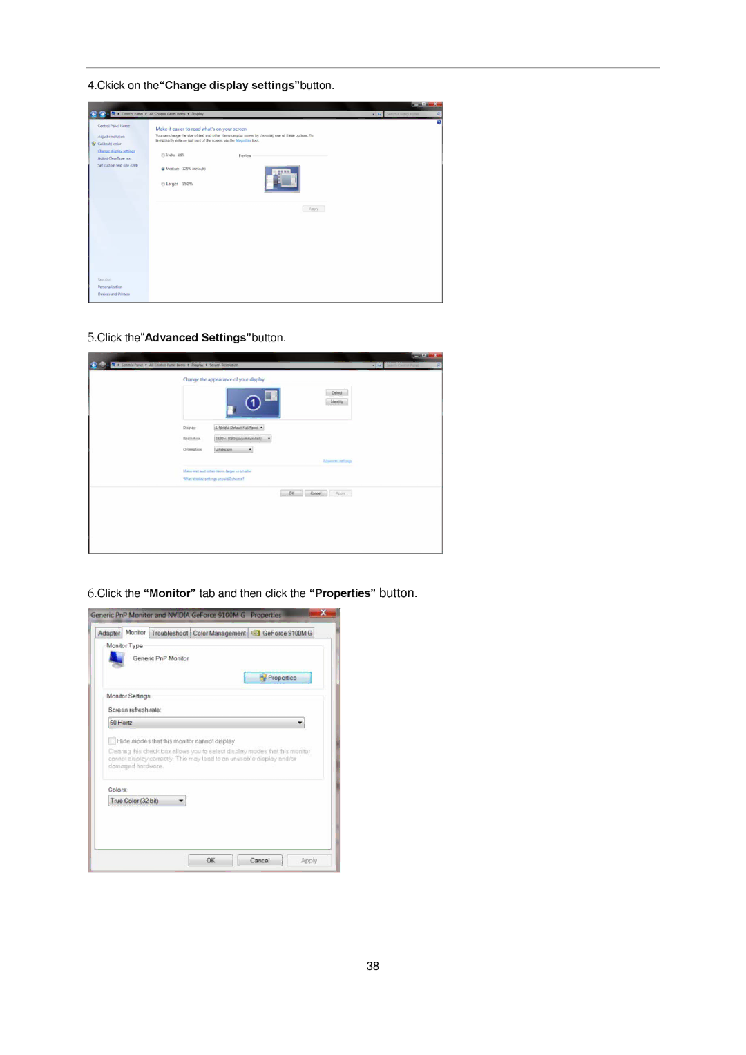 AOC l2080SW manual Click the Monitor tab and then click the Properties button 