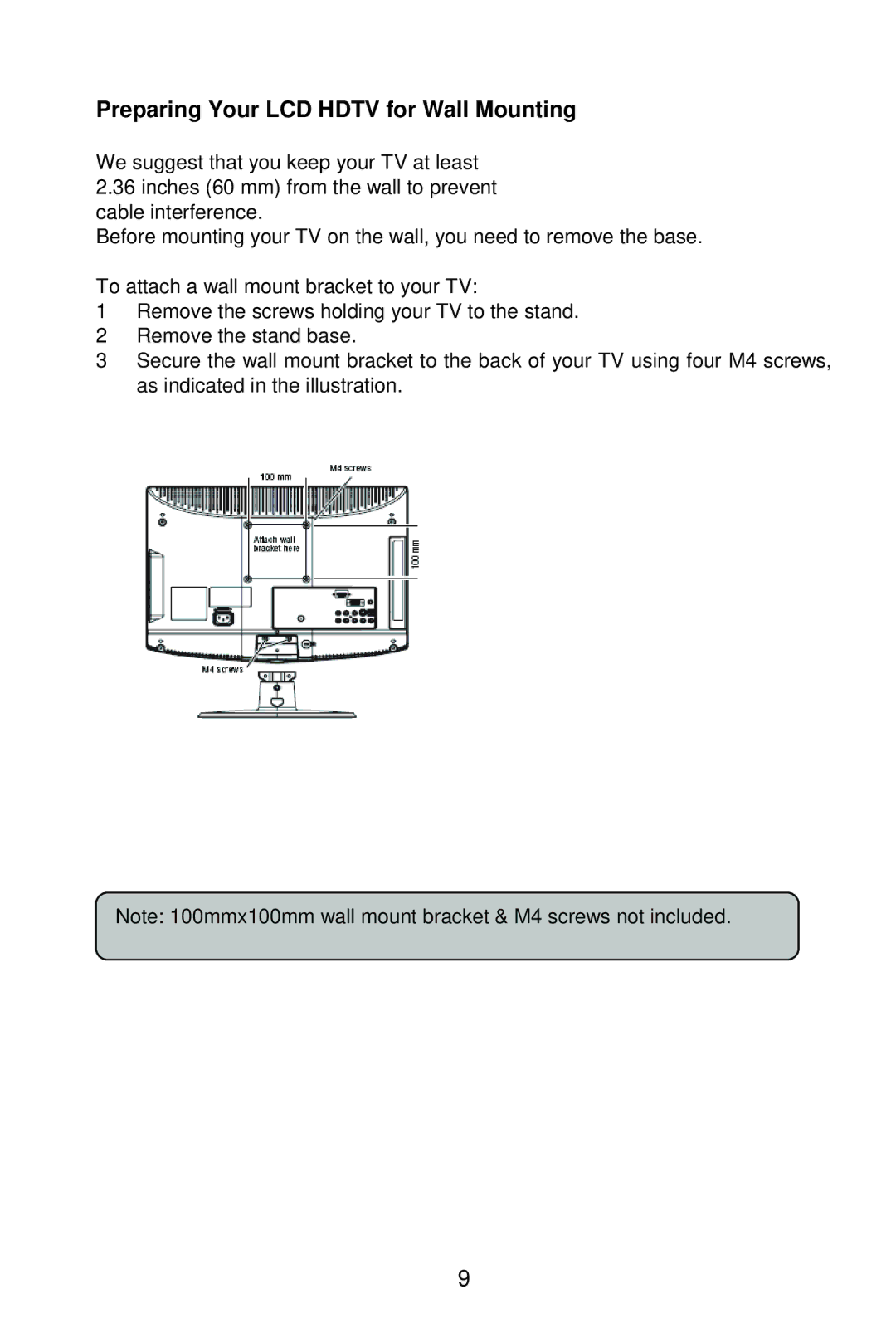 AOC L22W861 manual Preparing Your LCD Hdtv for Wall Mounting 