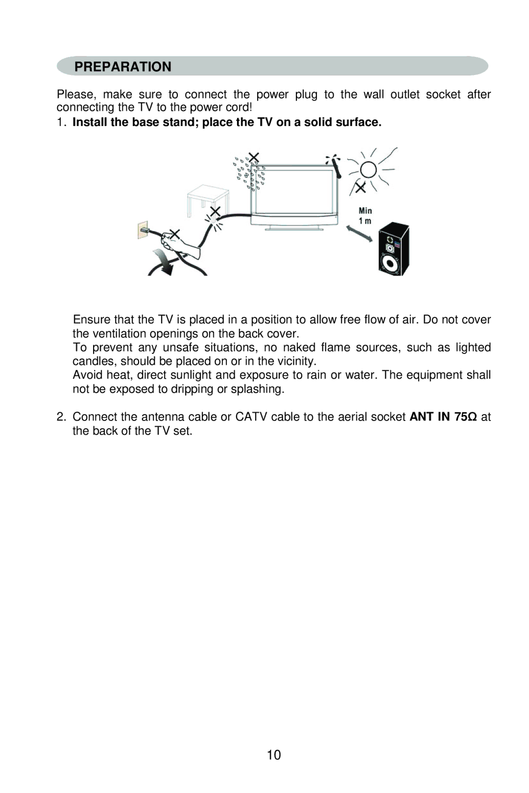 AOC L22W861 manual Preparation, Install the base stand place the TV on a solid surface 