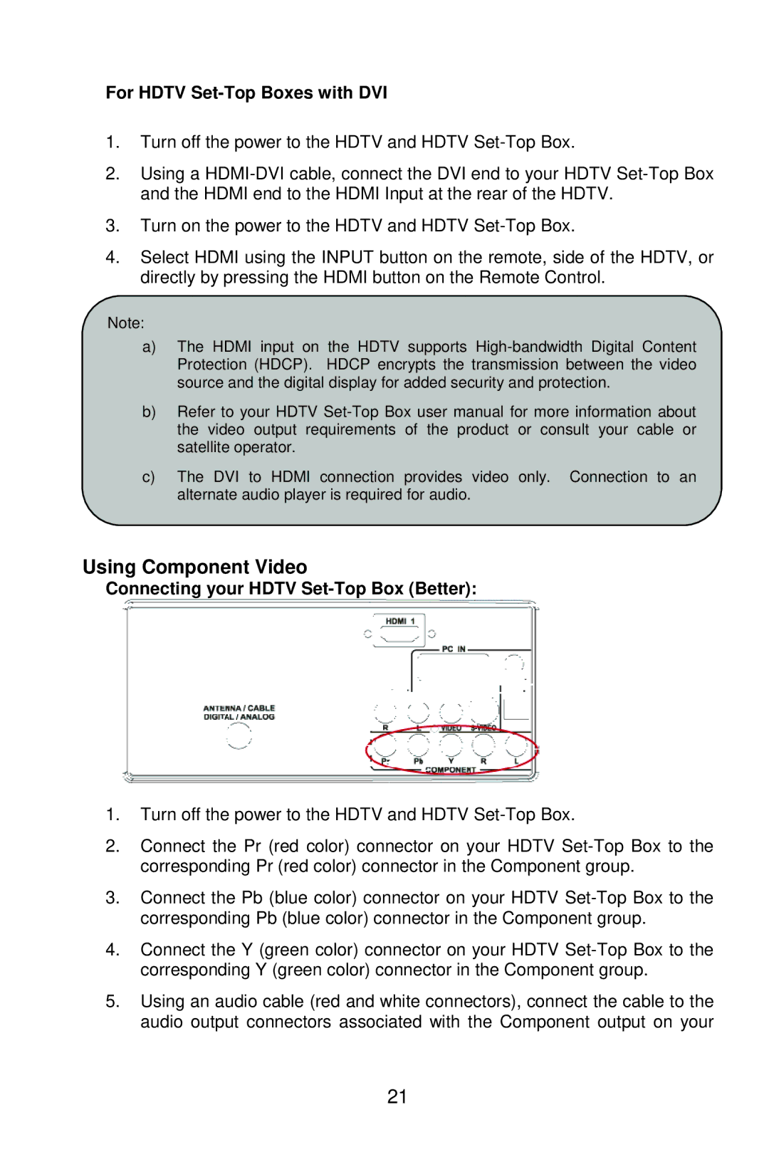 AOC L22W861 manual Using Component Video, For Hdtv Set-Top Boxes with DVI, Connecting your Hdtv Set-Top Box Better 