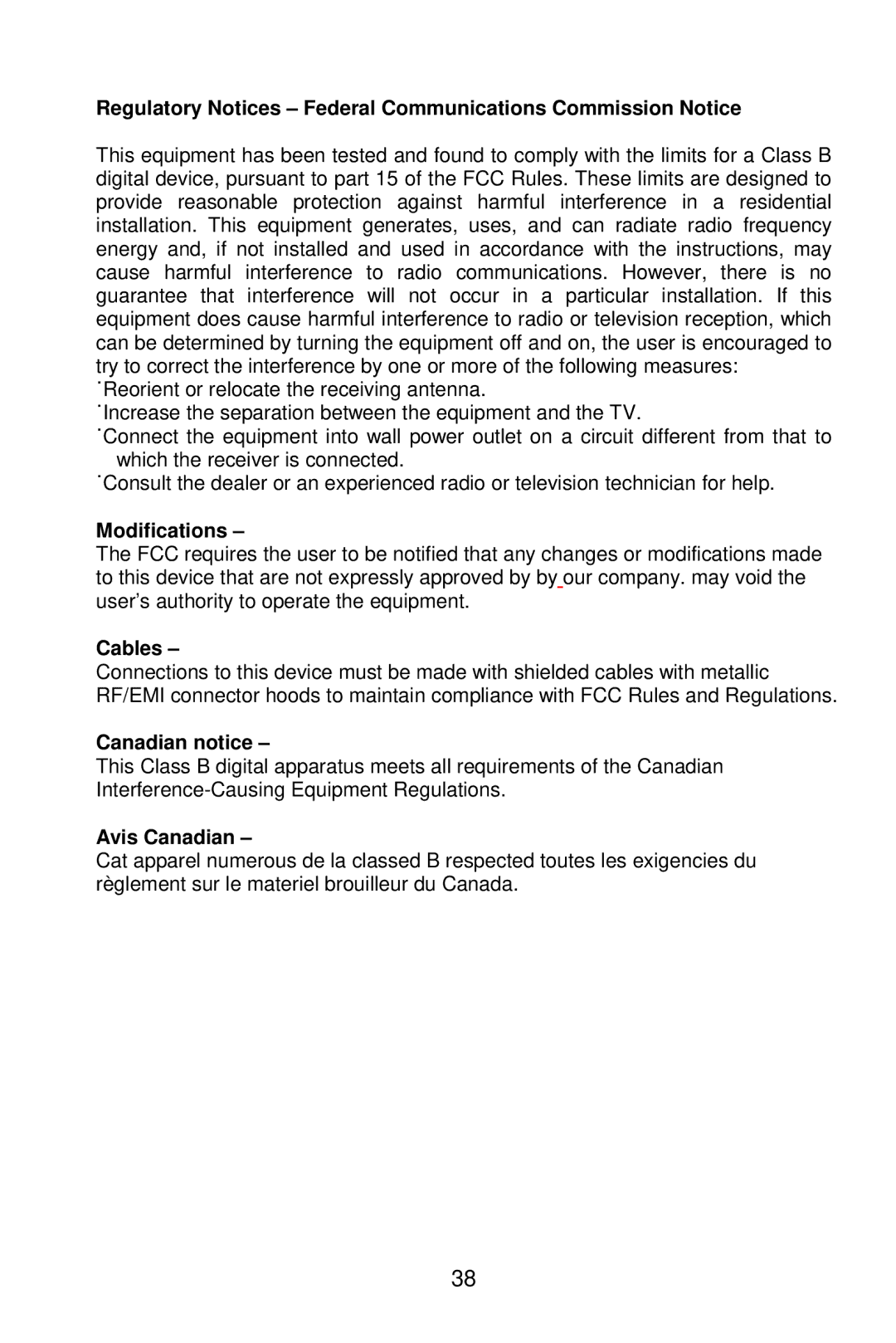 AOC L22W861 manual Regulatory Notices Federal Communications Commission Notice, Modifications, Cables, Canadian notice 