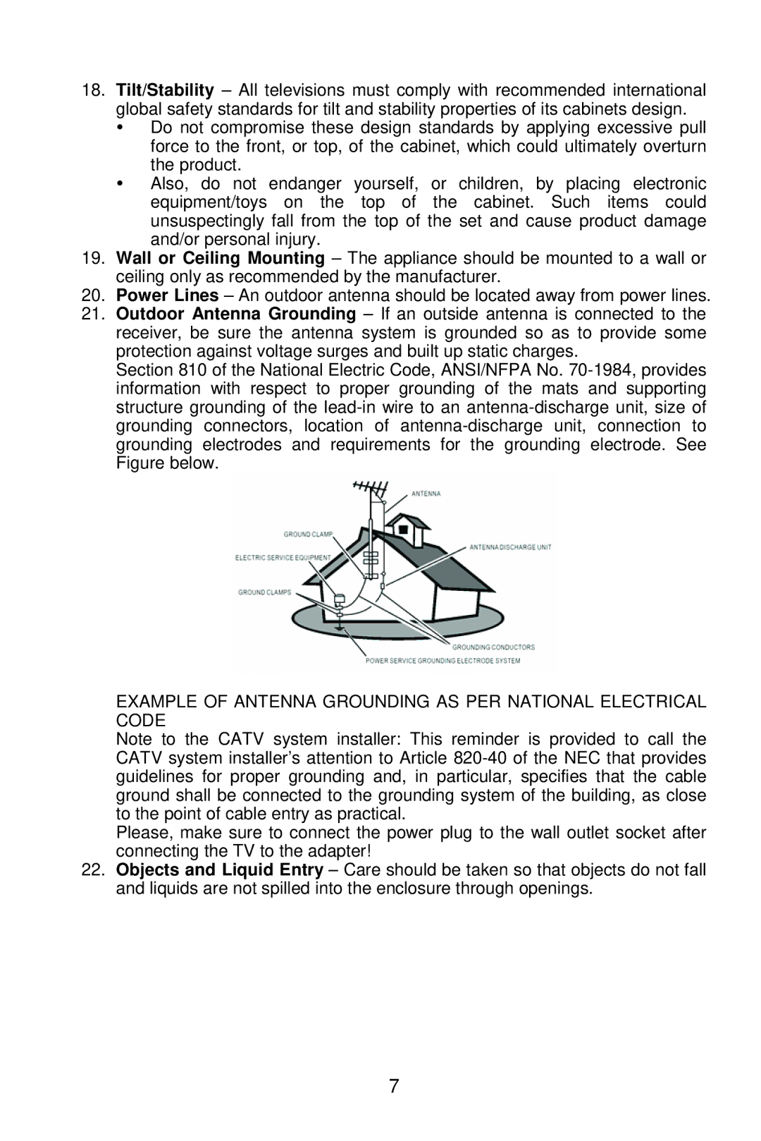 AOC L22W861 manual Example of Antenna Grounding AS PER National Electrical Code 