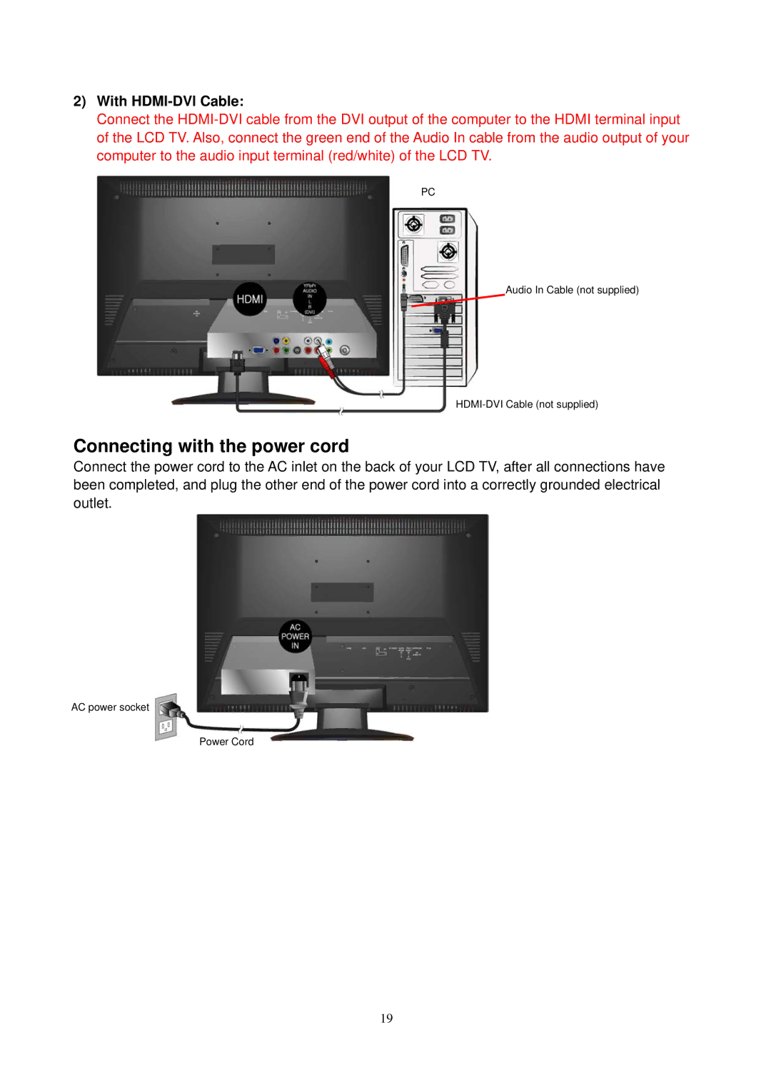 AOC L24H898 manual Connecting with the power cord 