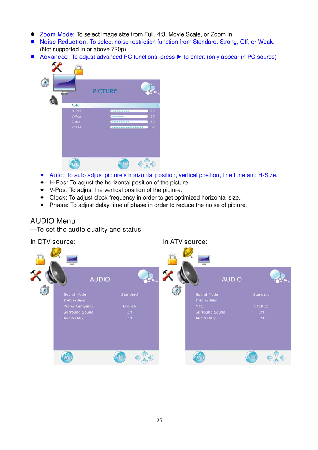 AOC L24H898 manual Audio Menu 