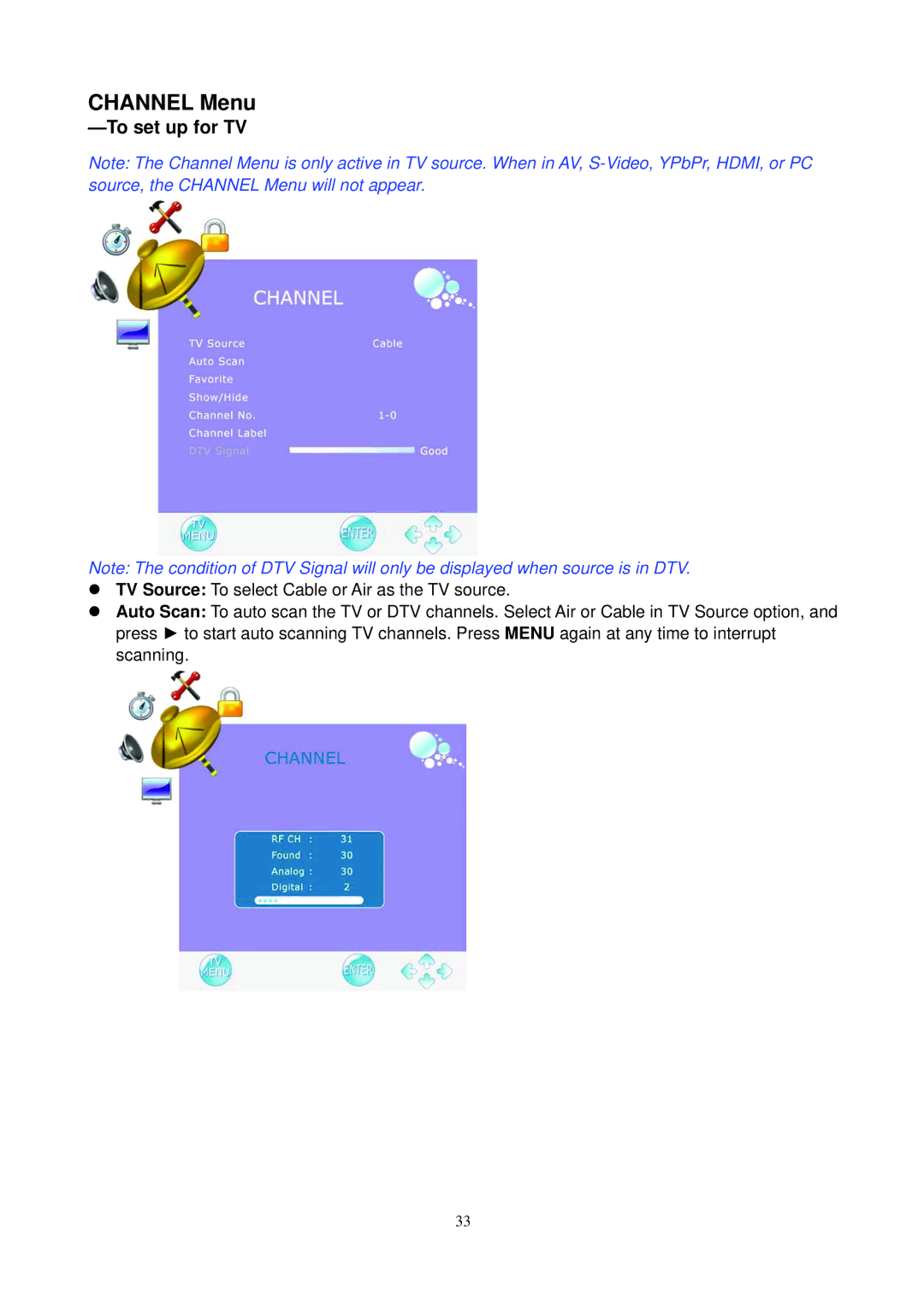 AOC L24H898 manual Channel Menu, To set up for TV 