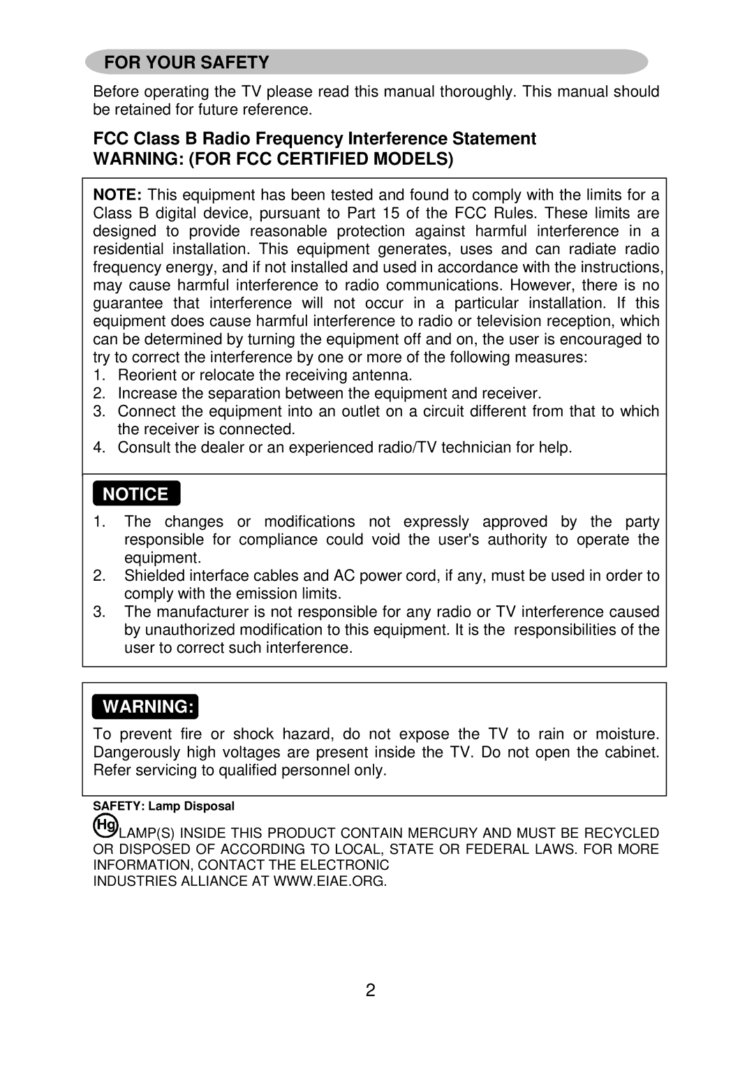 AOC L24H898 manual For Your Safety 