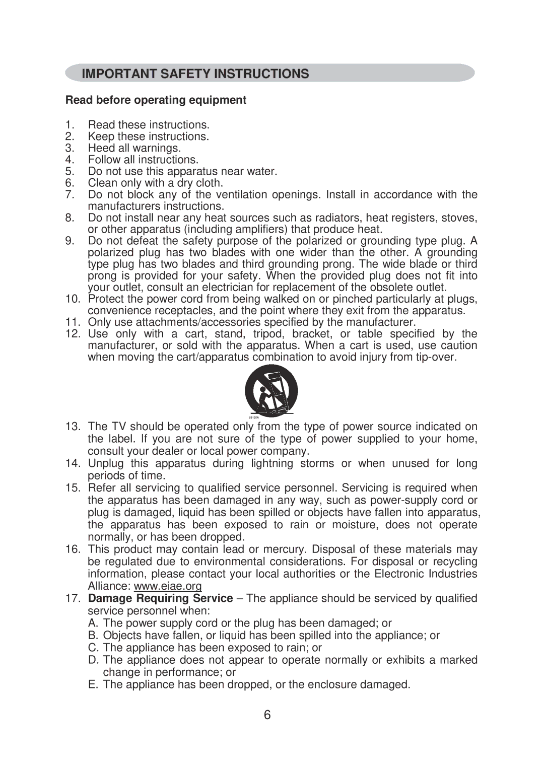 AOC L24H898 manual Important Safety Instructions 