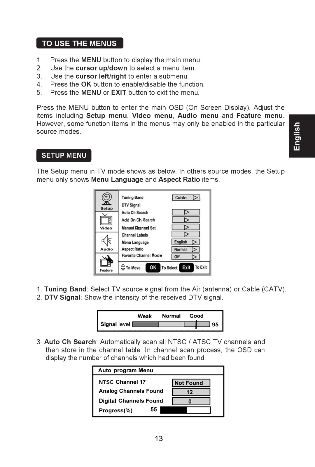 AOC L26W661 user manual To USE the Menus 