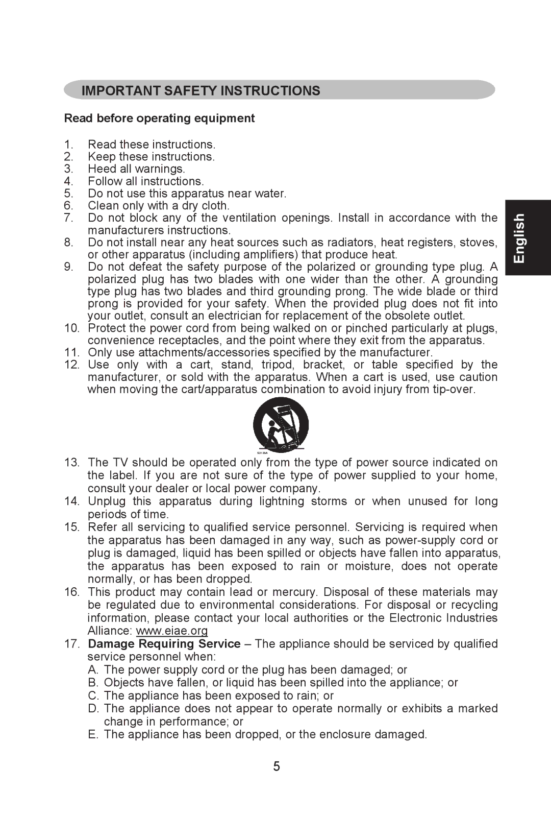 AOC L26W661 user manual Important Safety Instructions, Read before operating equipment 