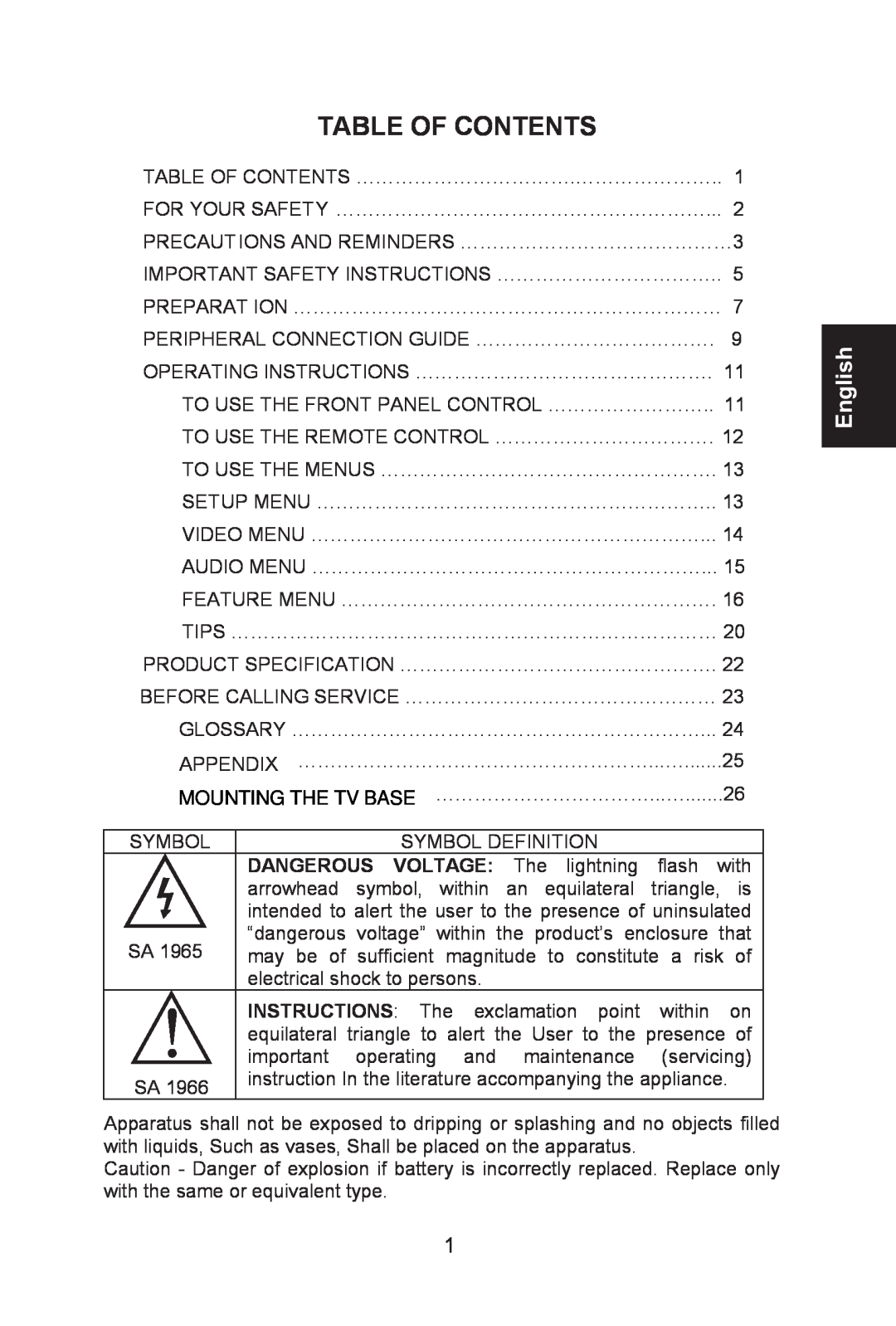 AOC L26W661 user manual English, Table Of Contents 