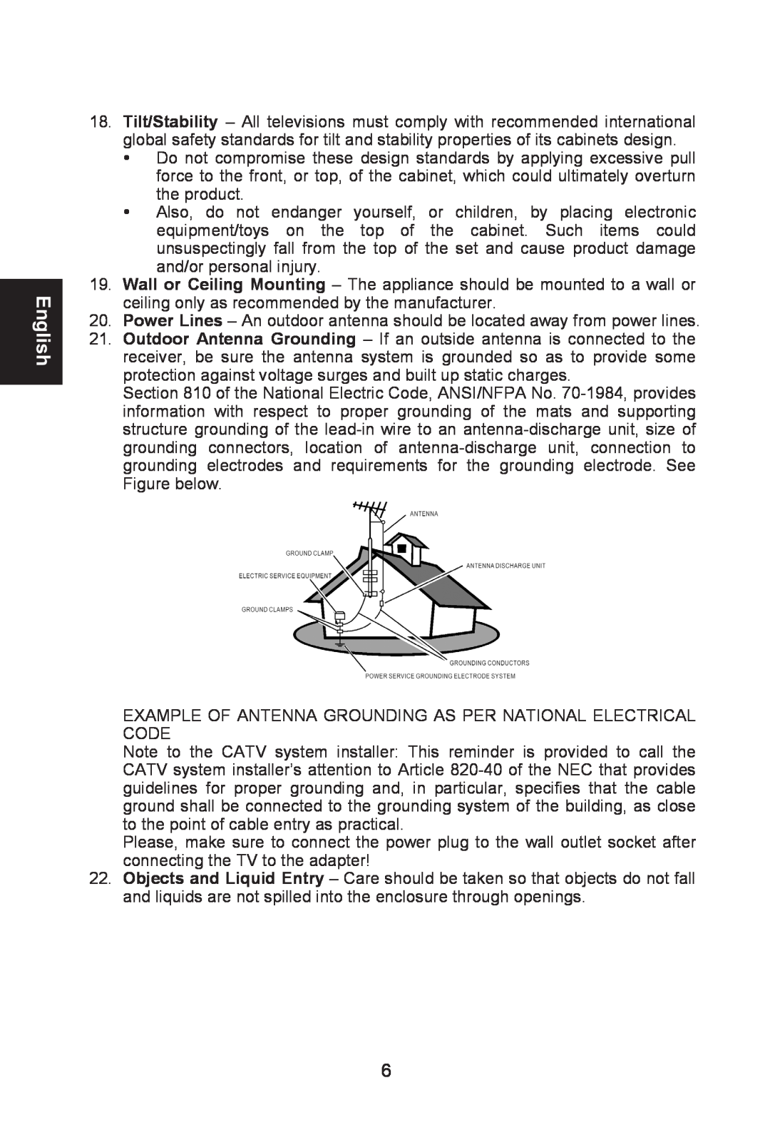 AOC L26W661 user manual English, Example Of Antenna Grounding As Per National Electrical Code 