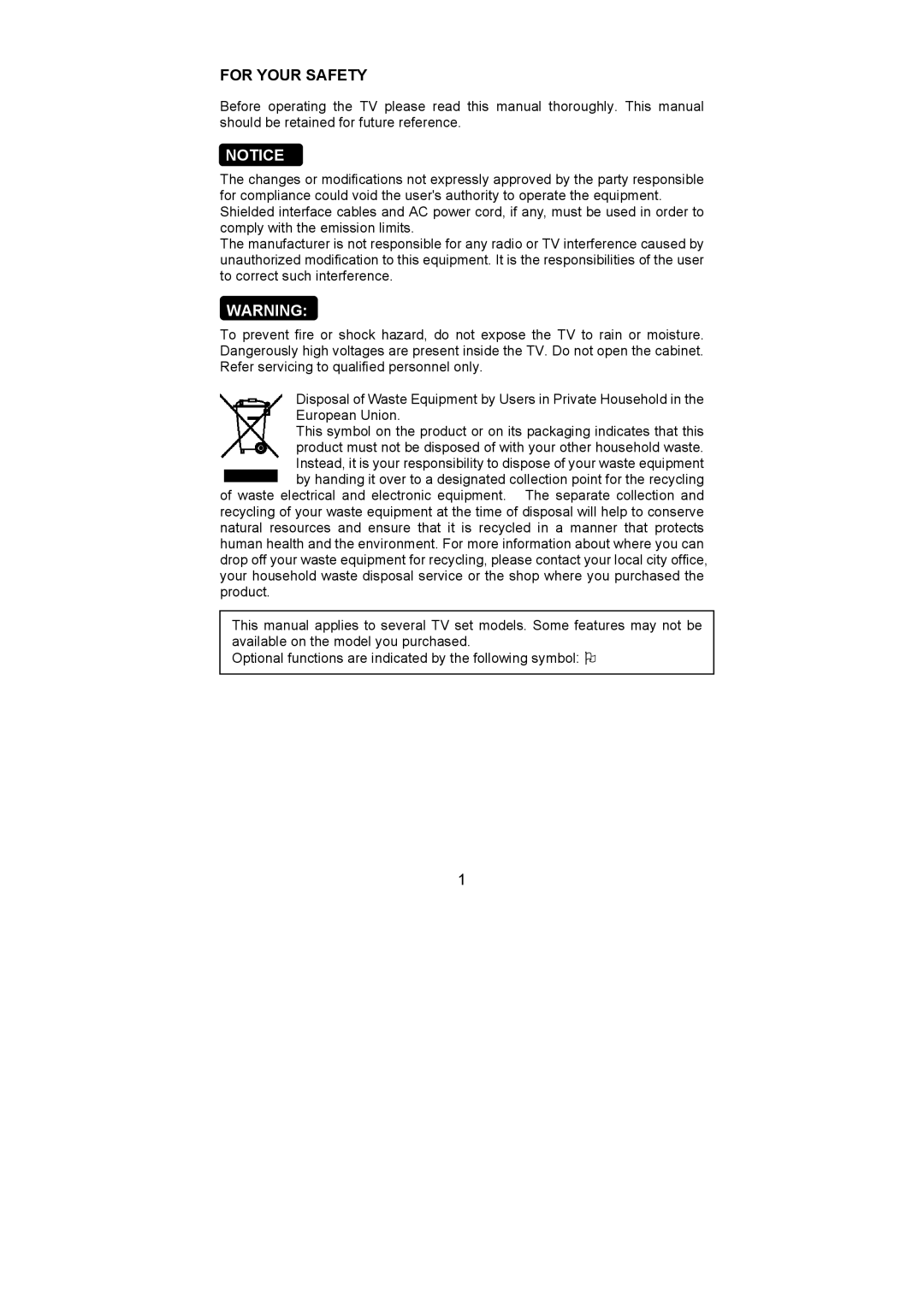 AOC L37W781B, L26W781B, L32W781B, L42W781B user manual For Your Safety 