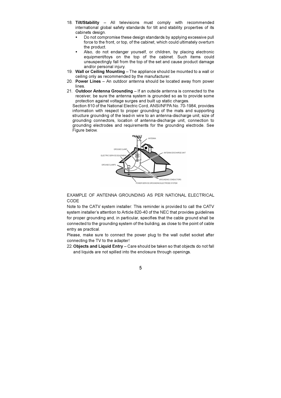 AOC L37W781B, L26W781B, L32W781B, L42W781B user manual Example of Antenna Grounding AS PER National Electrical Code 