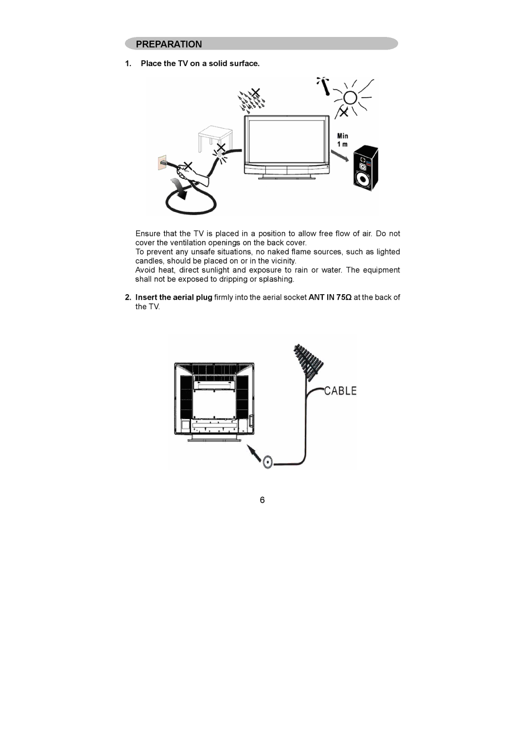 AOC L26W781B, L32W781B, L42W781B, L37W781B user manual Preparation, Place the TV on a solid surface 